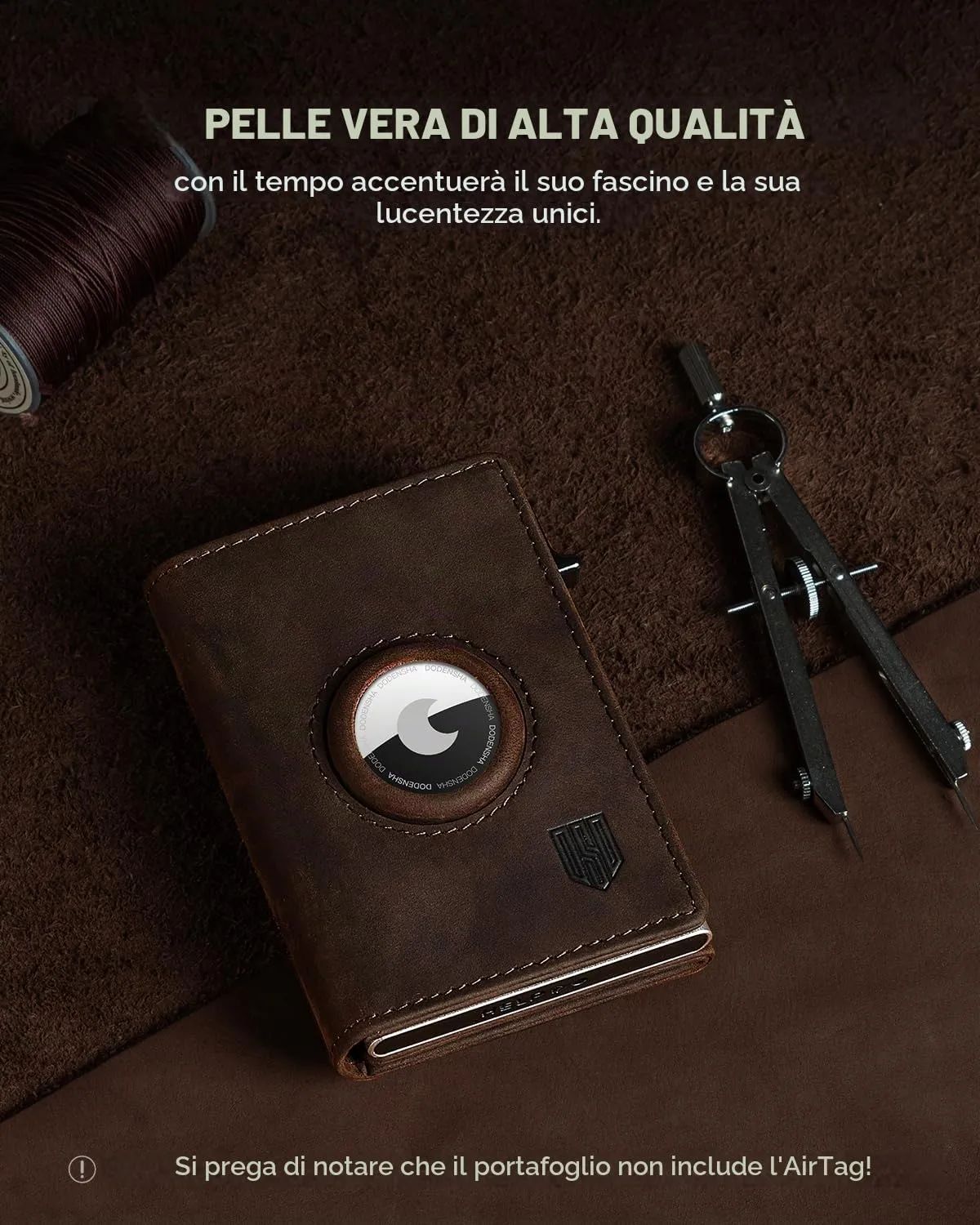 DODENSHA Airtag Wallet Portafoglio da uomo Smart Airtag con scomparto per monete, protezione RFID e capacità per oltre 10 carte di credito, design MagSnap (Marrone Argento) - immagine 3