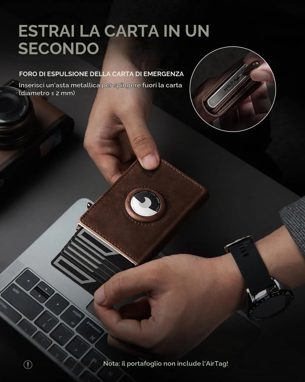 DODENSHA Airtag Wallet Portafoglio da uomo Smart Airtag con scomparto per monete, protezione RFID e capacità per oltre 10 carte di credito, design MagSnap (Marrone Argento) - immagine 4
