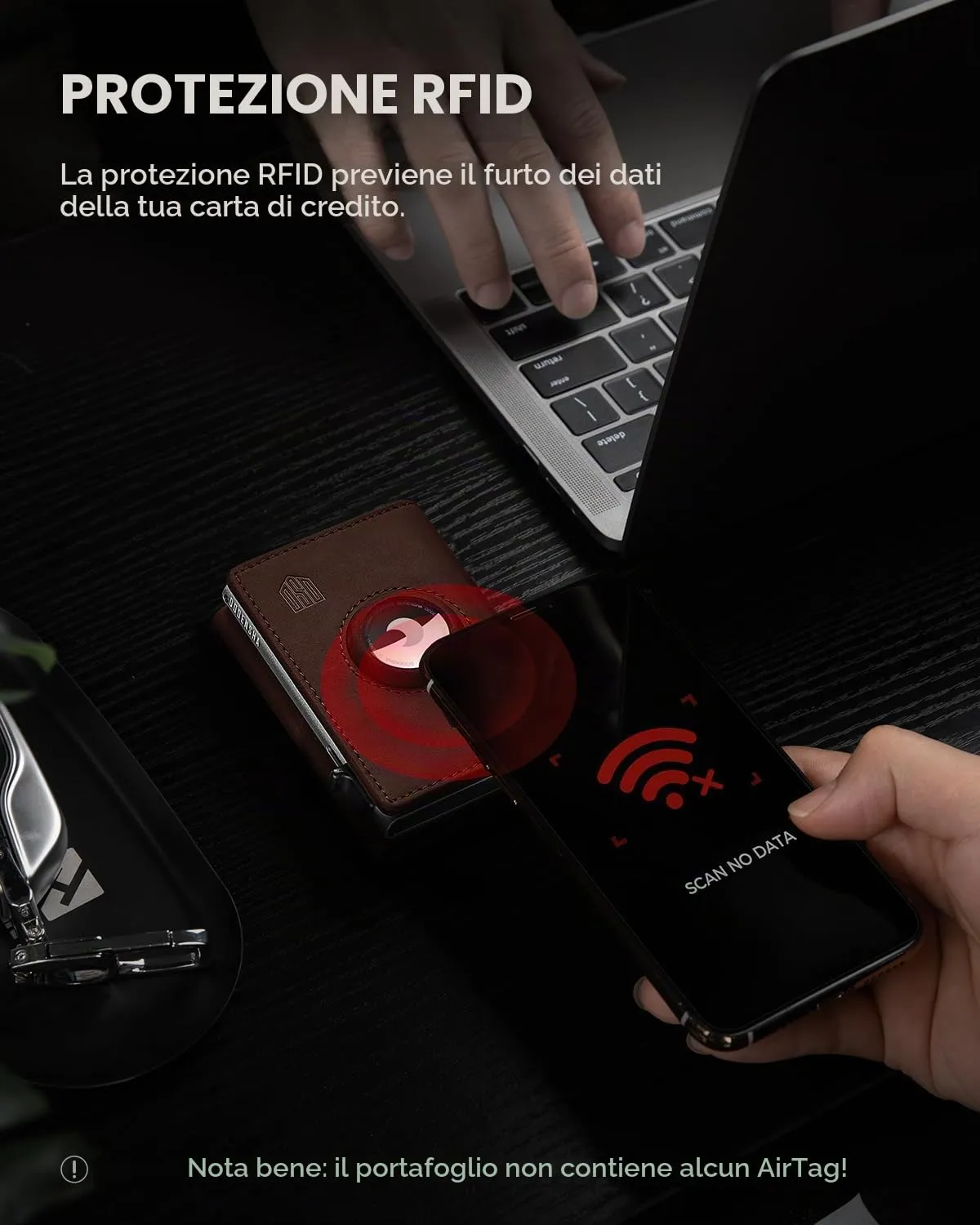 DODENSHA Airtag Wallet Portafoglio da uomo Smart Airtag con scomparto per monete, protezione RFID e capacità per oltre 10 carte di credito, design MagSnap (Marrone Argento) - immagine 8