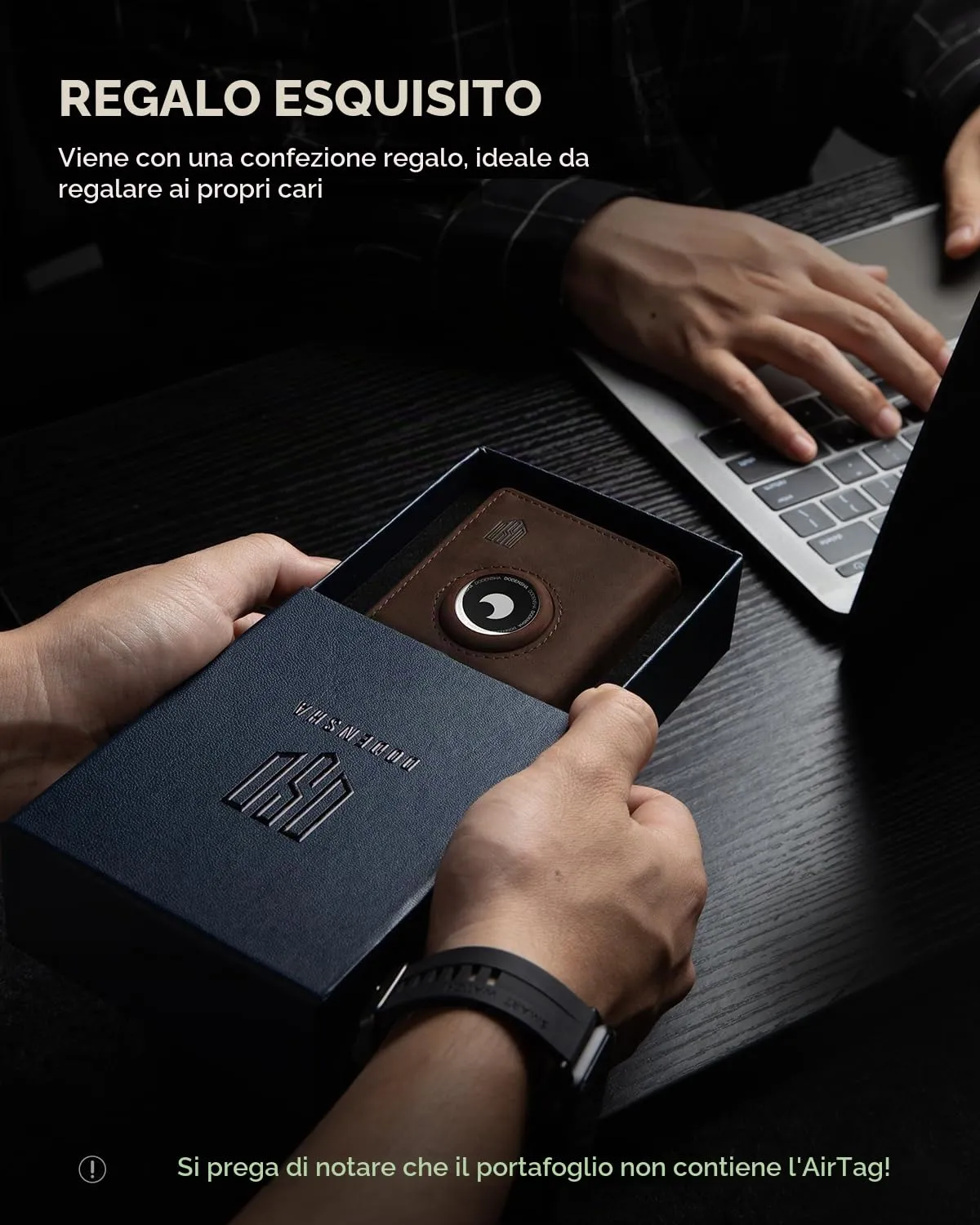 DODENSHA Airtag Wallet Portafoglio da uomo Smart Airtag con scomparto per monete, protezione RFID e capacità per oltre 10 carte di credito, design MagSnap (Marrone Argento) - immagine 9