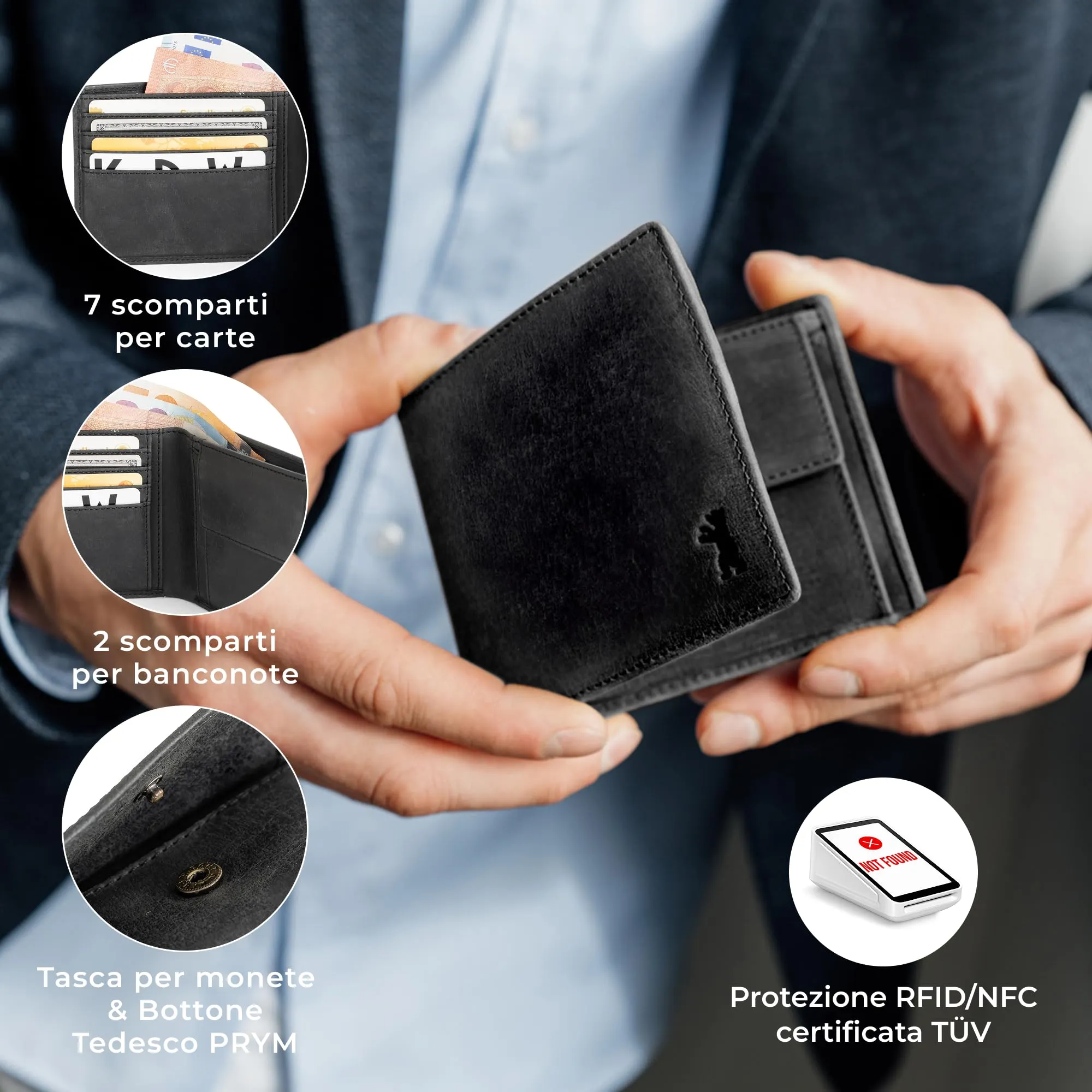 Berliner Bags Portafoglio Uomo con Portamonete e Porta Carte in Pelle RFID - immagine 3