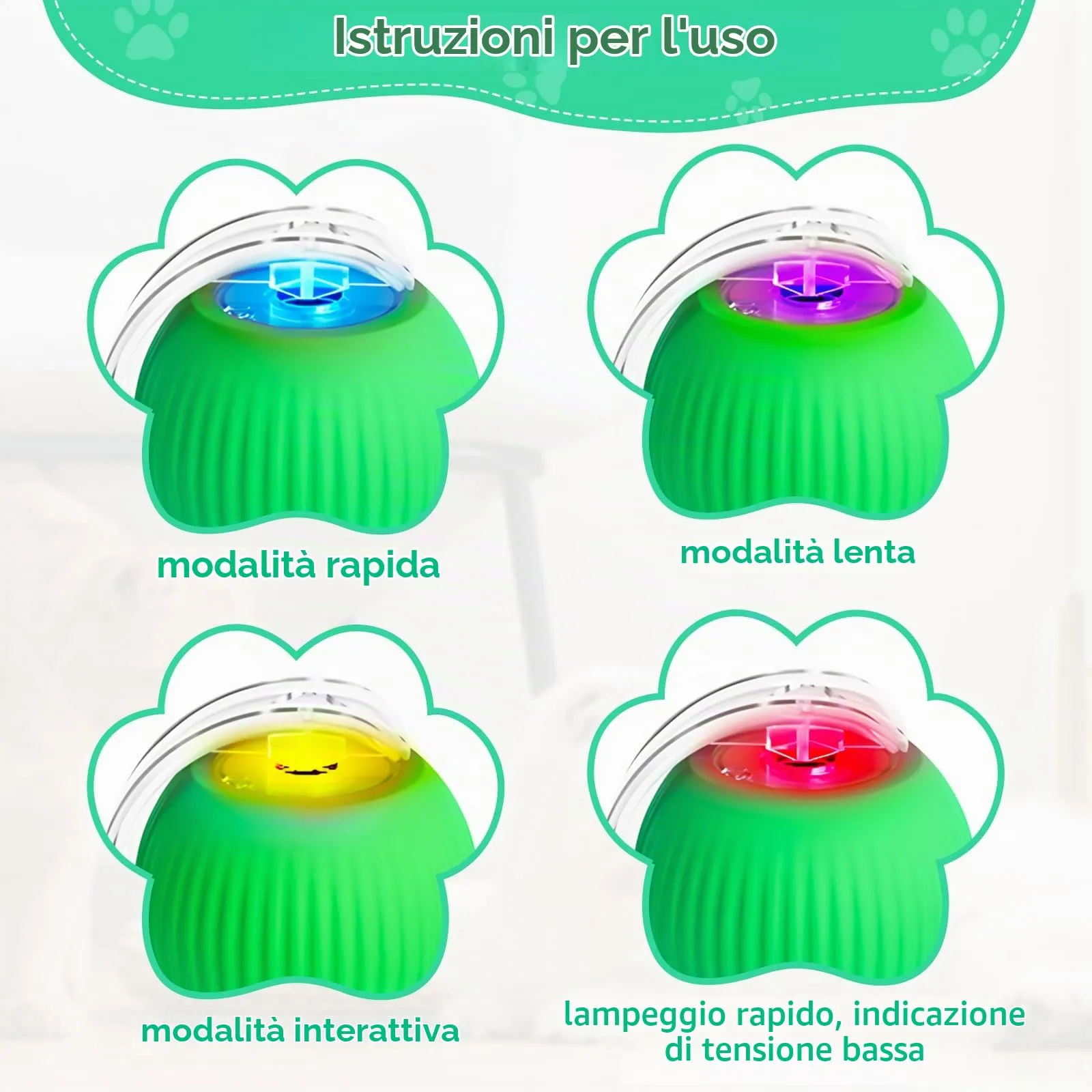 KEWUZY Giocattolo elettrico per gatto, interattivo con LED, palla a 360 gradi, automatica con corda, ricaricabile USB (verde) - immagine 3