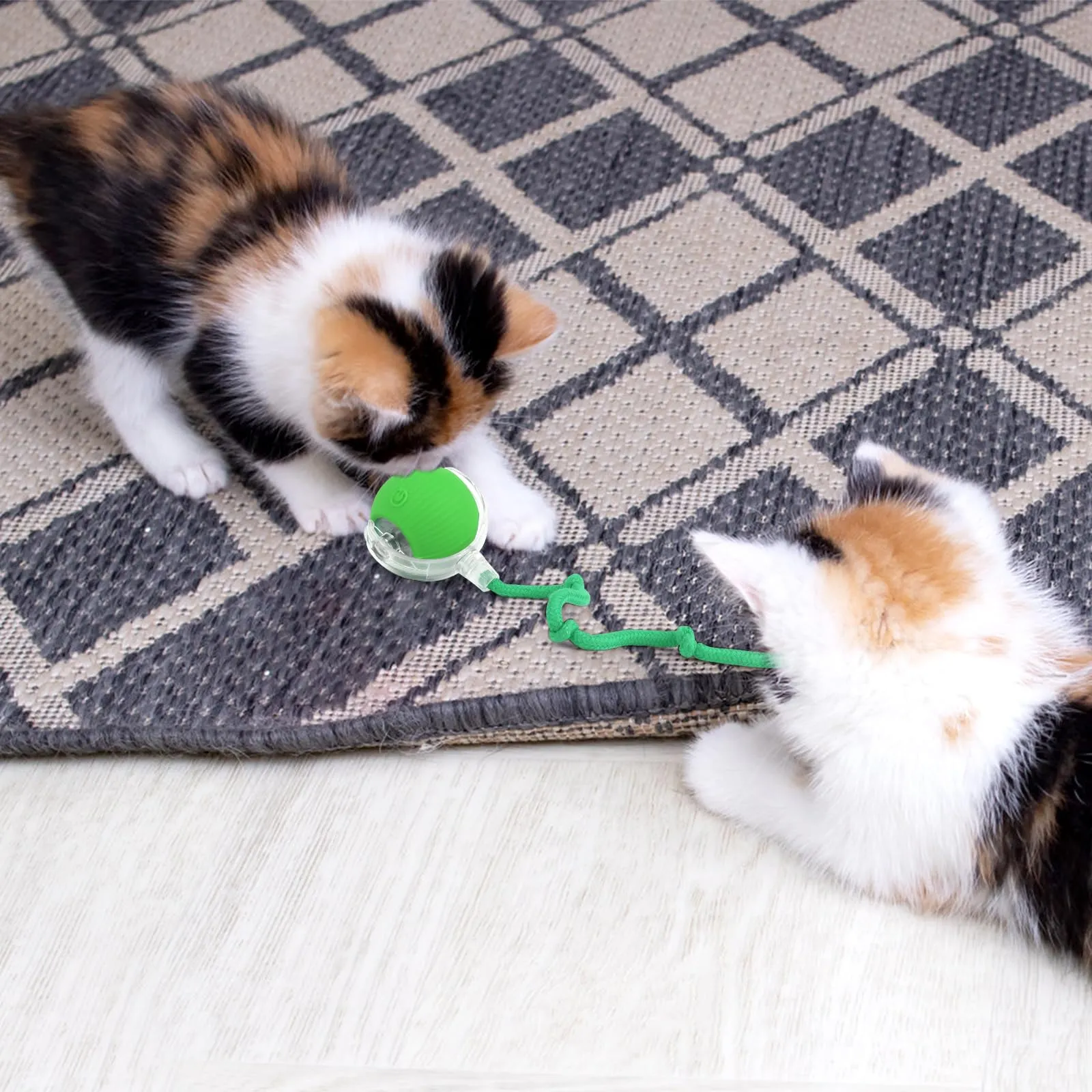 KEWUZY Giocattolo elettrico per gatto, interattivo con LED, palla a 360 gradi, automatica con corda, ricaricabile USB (verde) - immagine 7