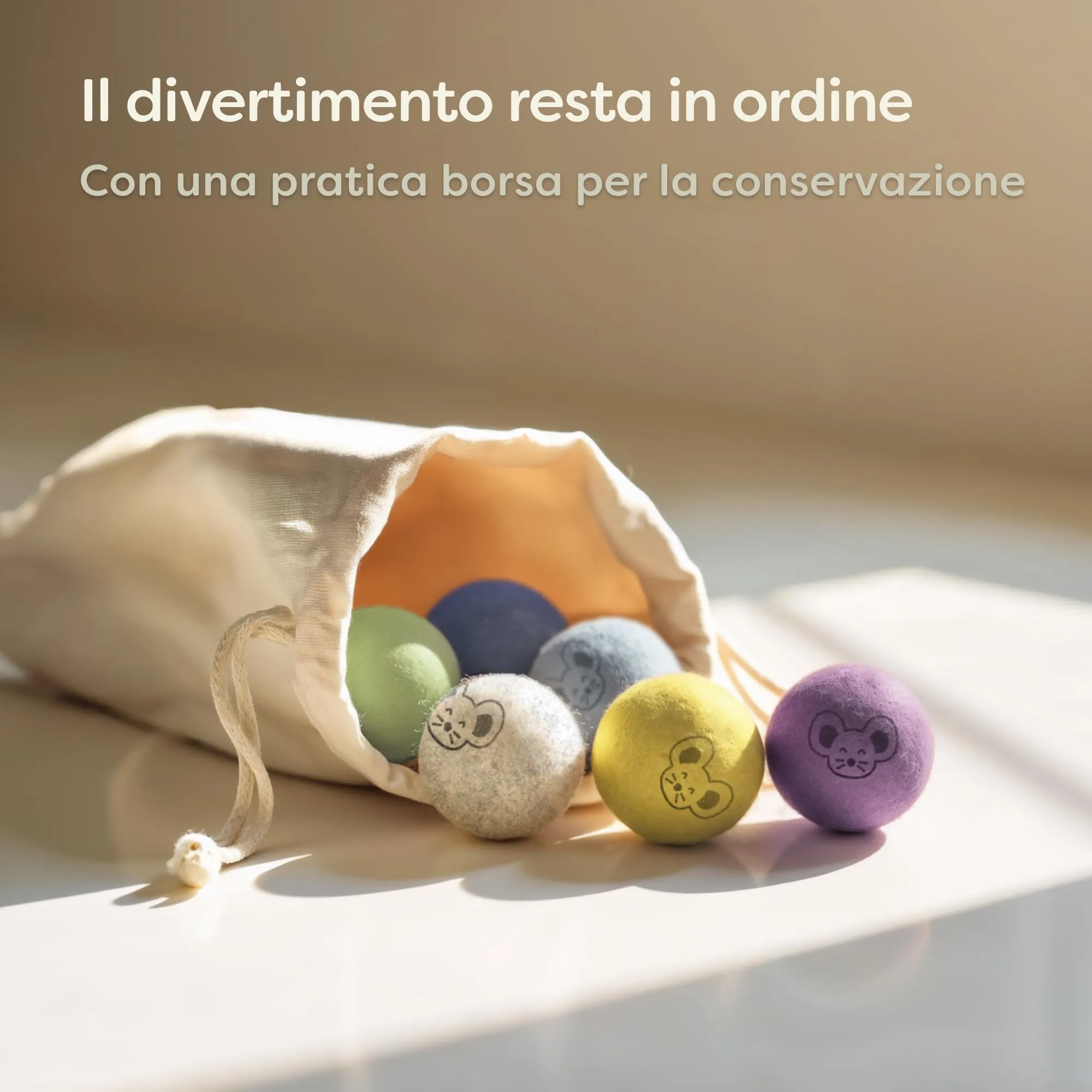 Knupis 6 Palline di per Gatti e Gattini con Sacchetto – Gioco Silenzioso in 100% Lana – Giocattolo Robusto e Durevole – Palline Ben Visibili per Gatti e Kitten - immagine 7