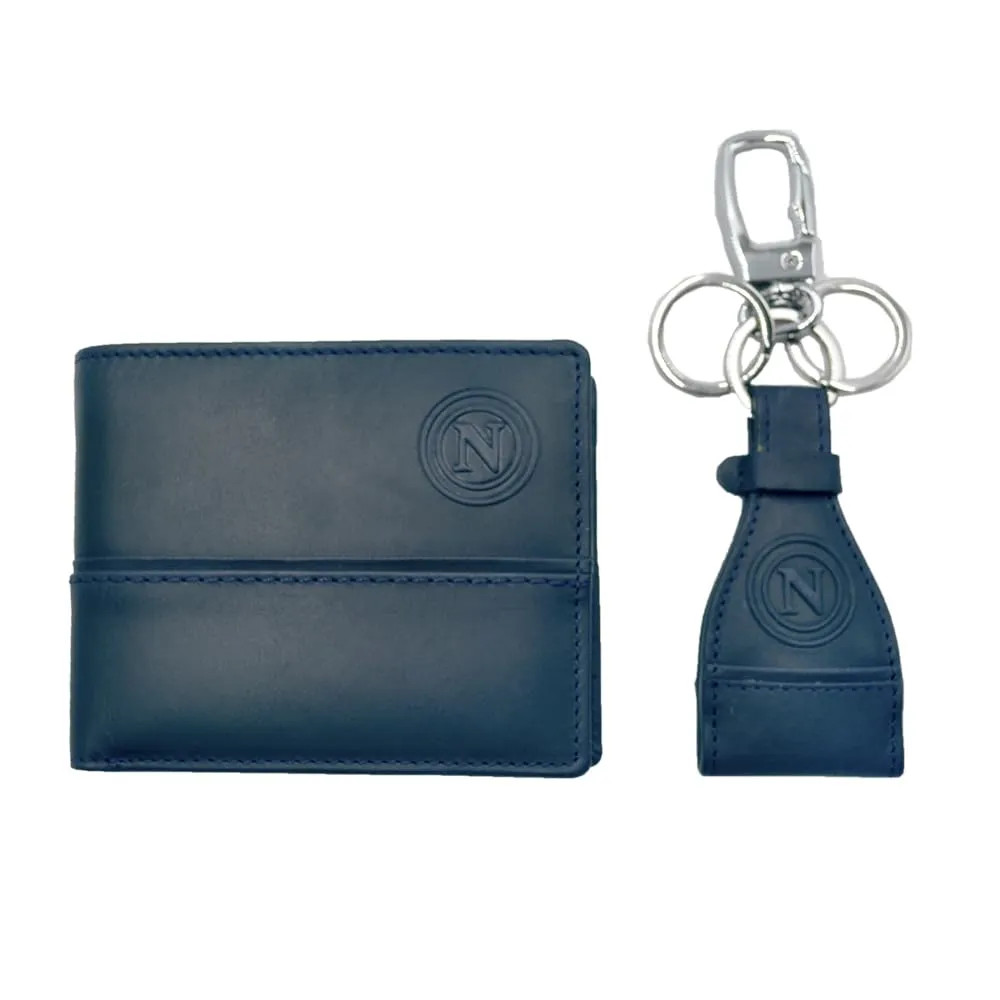 Enzo Castellano SSC NAPOLI Parure Portafoglio Slim e Portachiavi 100% Pelle 123445 - immagine 1