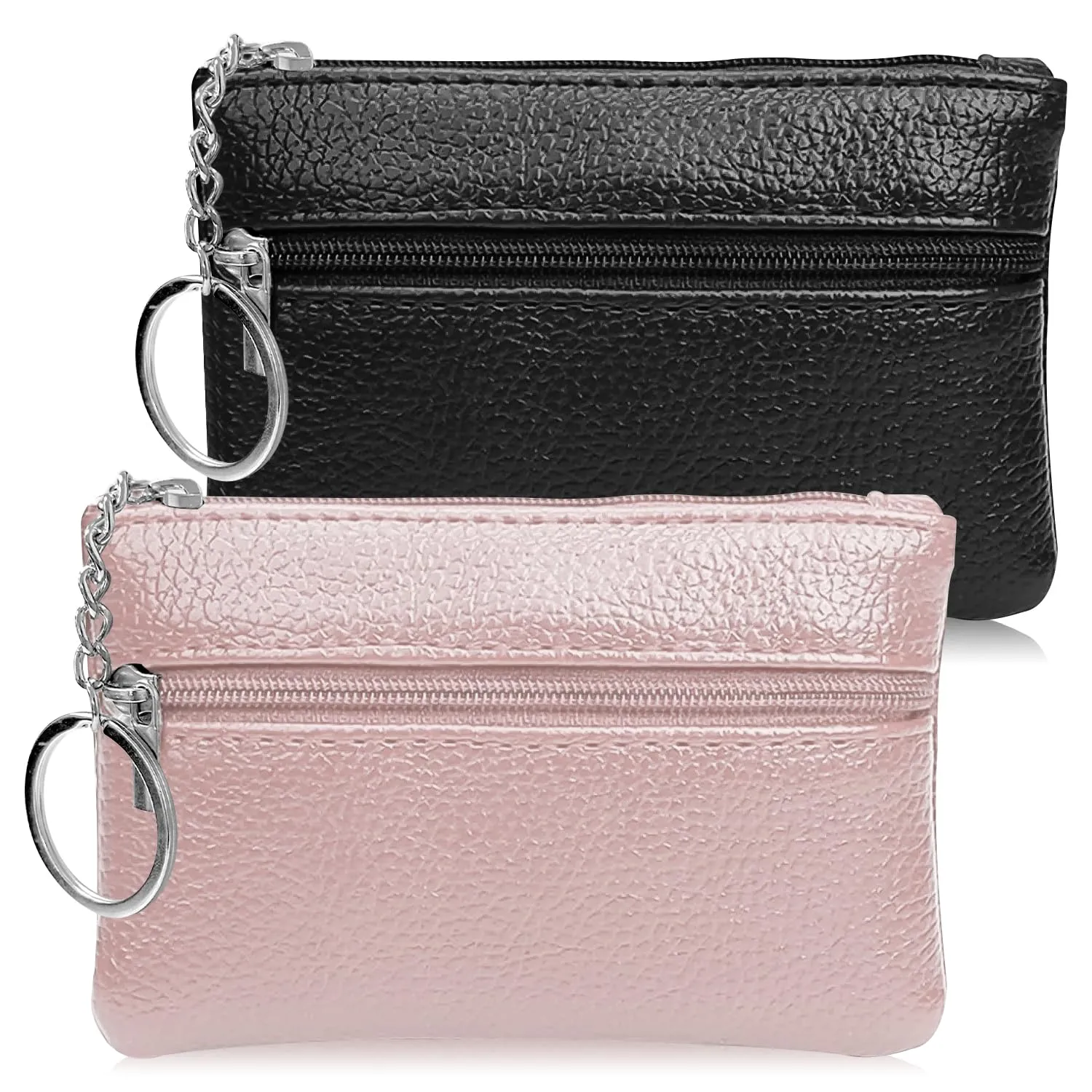 2 pezzi Portamonete, Portamonete con cerniera Donna Portachiavi Piccolo Portamonete Ragazza Ragazzi Portamonete Portatile Mini Portamonete per Donna Uomo (Nero+Rosa) - immagine 1