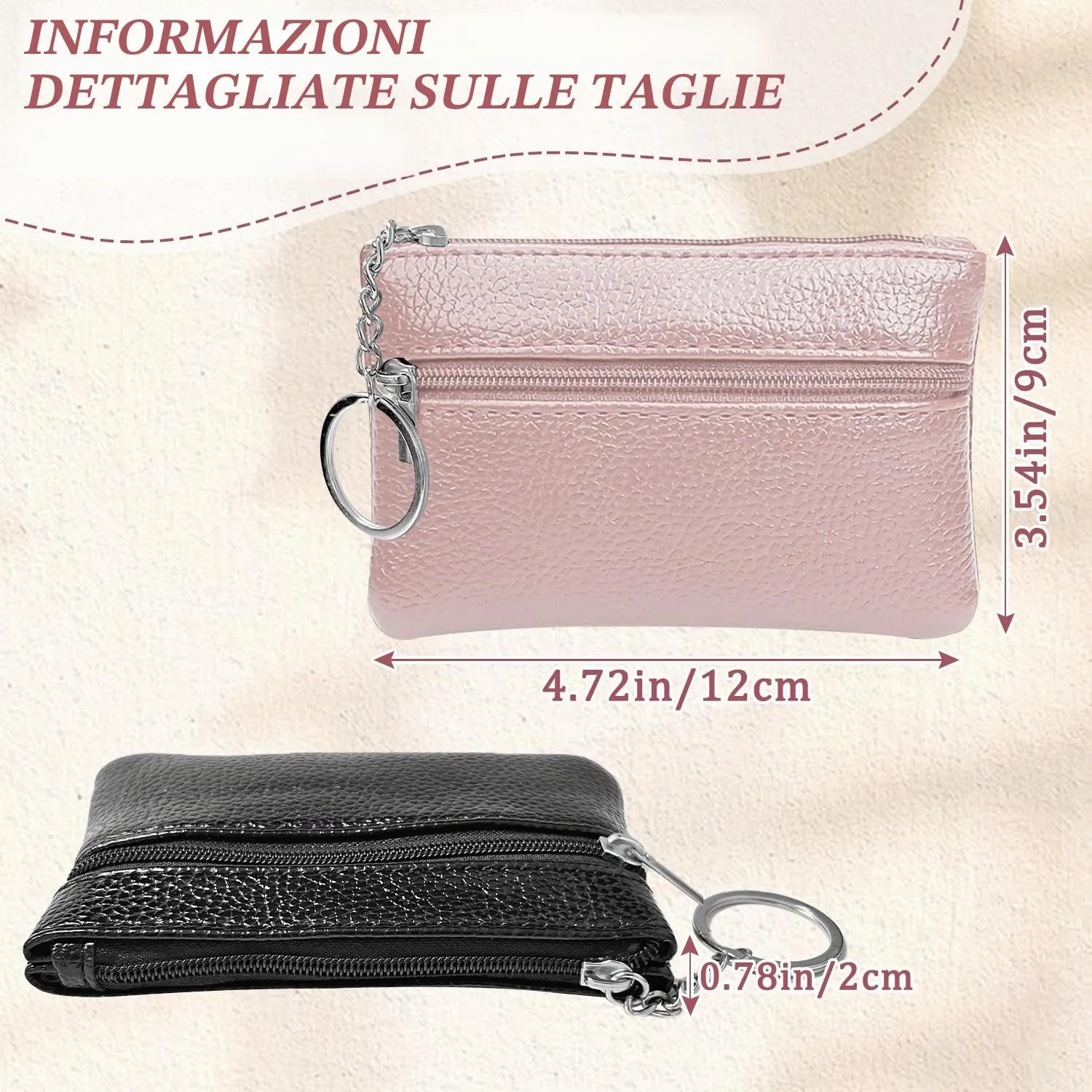 2 pezzi Portamonete, Portamonete con cerniera Donna Portachiavi Piccolo Portamonete Ragazza Ragazzi Portamonete Portatile Mini Portamonete per Donna Uomo (Nero+Rosa) - immagine 2