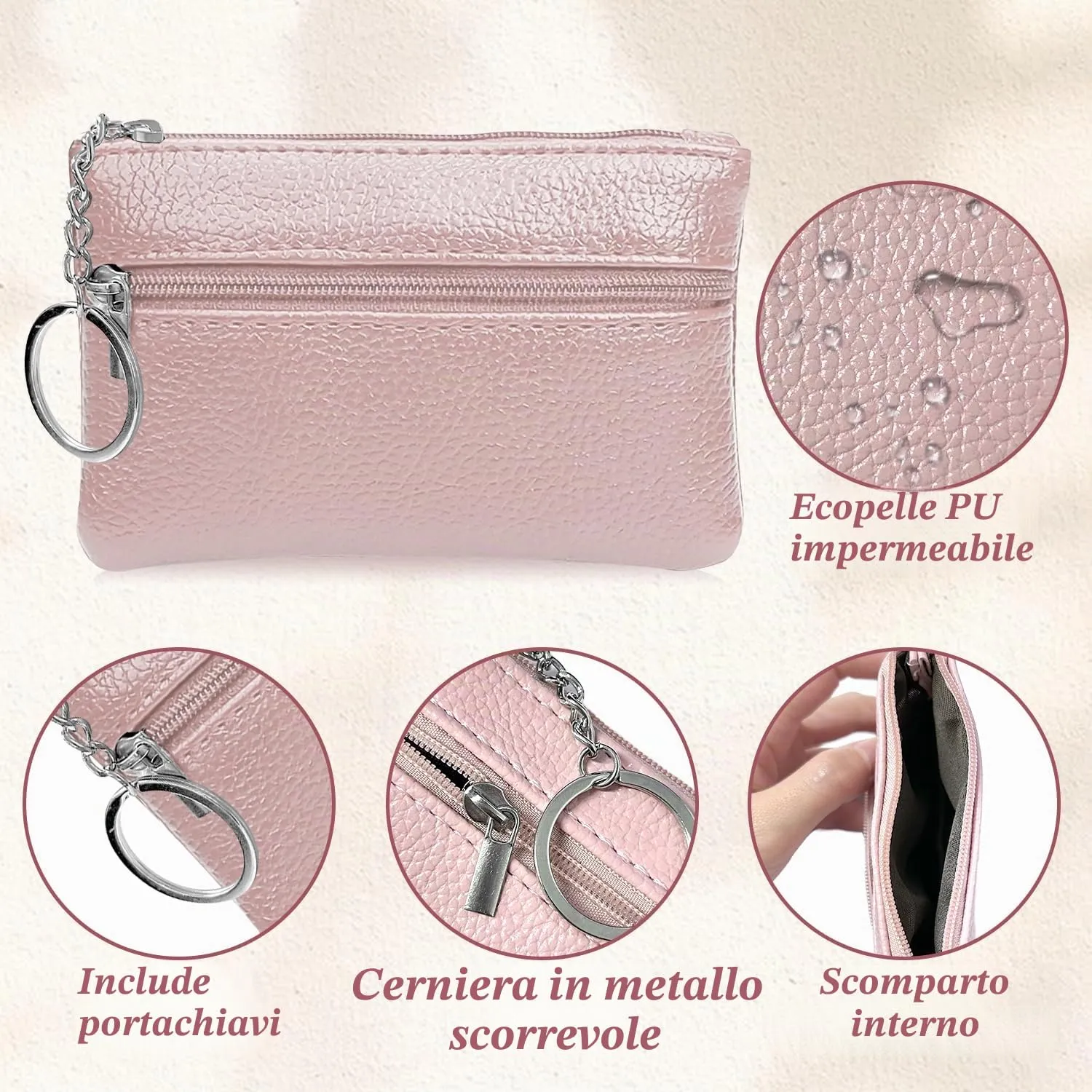 2 pezzi Portamonete, Portamonete con cerniera Donna Portachiavi Piccolo Portamonete Ragazza Ragazzi Portamonete Portatile Mini Portamonete per Donna Uomo (Nero+Rosa) - immagine 4
