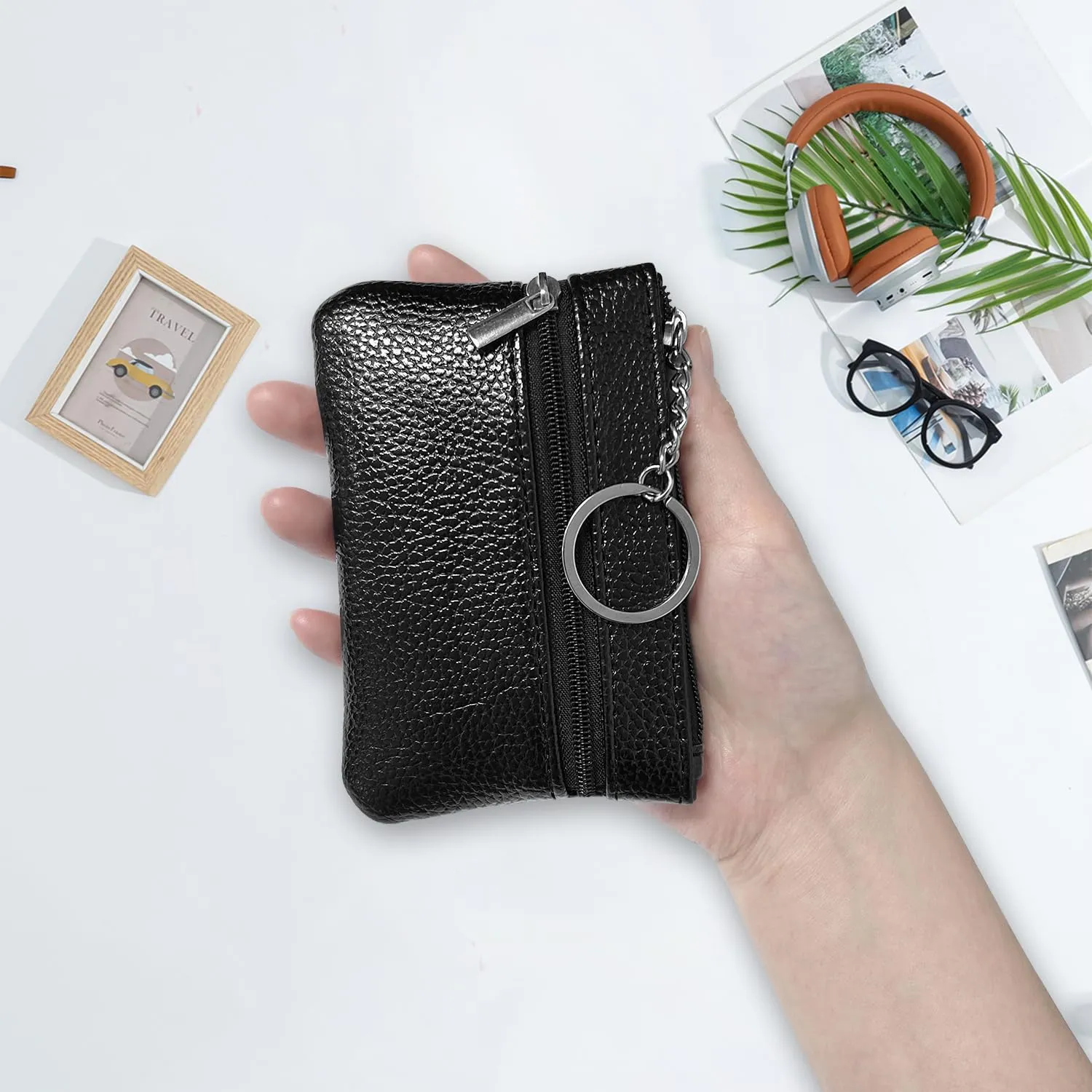 2 pezzi Portamonete, Portamonete con cerniera Donna Portachiavi Piccolo Portamonete Ragazza Ragazzi Portamonete Portatile Mini Portamonete per Donna Uomo (Nero+Rosa) - immagine 5