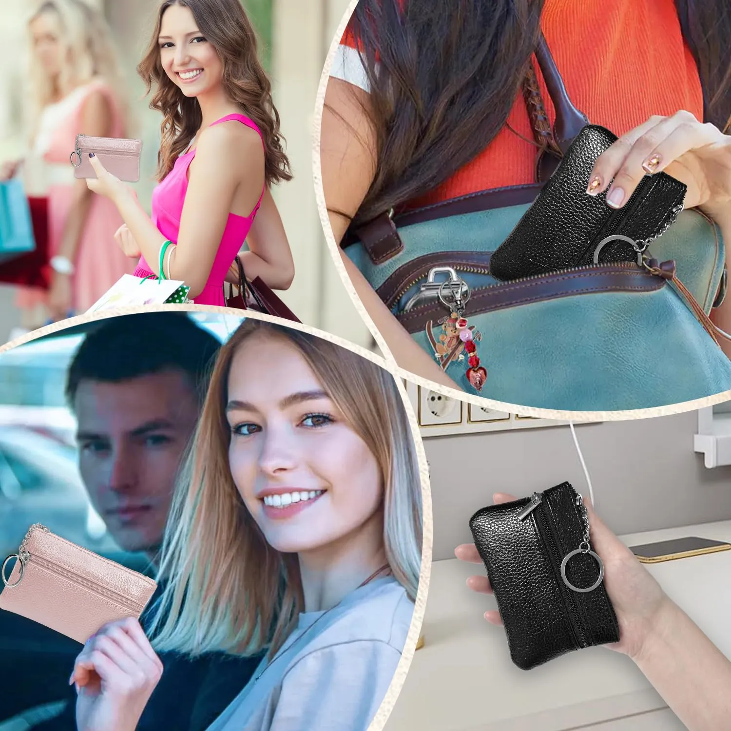 2 pezzi Portamonete, Portamonete con cerniera Donna Portachiavi Piccolo Portamonete Ragazza Ragazzi Portamonete Portatile Mini Portamonete per Donna Uomo (Nero+Rosa) - immagine 7