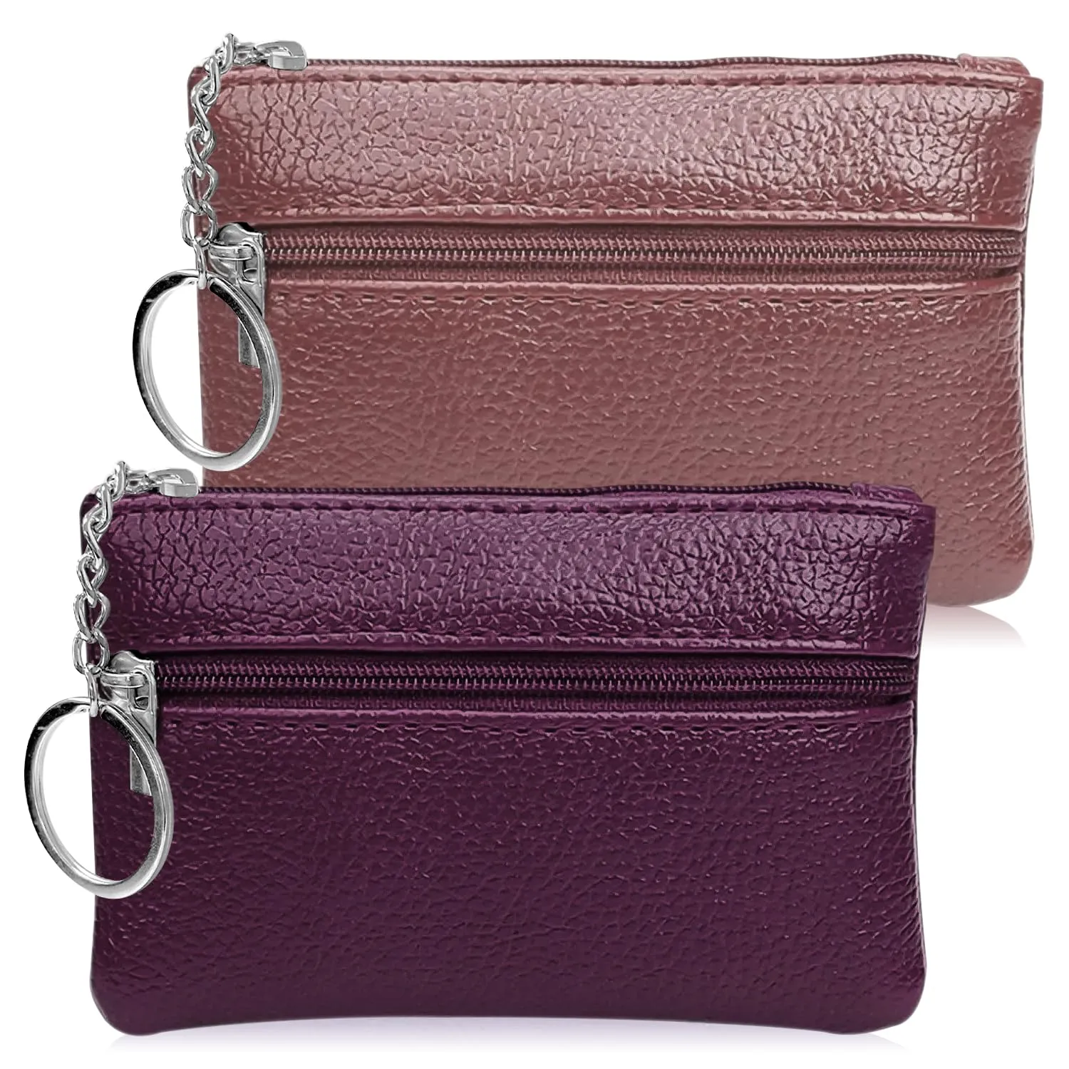 2 pezzi Portamonete, Portamonete con cerniera Donna Portachiavi Piccolo Portamonete Ragazza Ragazzi Portamonete Portatile Mini Portamonete per Donna Uomo (Viola+Rosa) - immagine 1