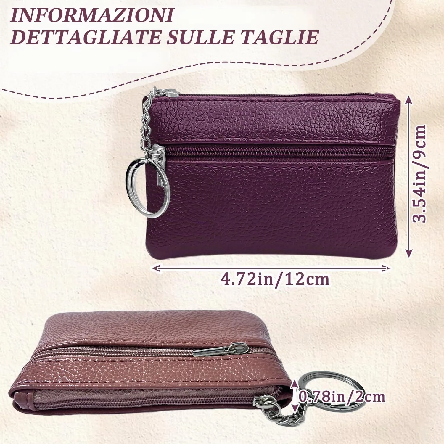 2 pezzi Portamonete, Portamonete con cerniera Donna Portachiavi Piccolo Portamonete Ragazza Ragazzi Portamonete Portatile Mini Portamonete per Donna Uomo (Viola+Rosa) - immagine 2