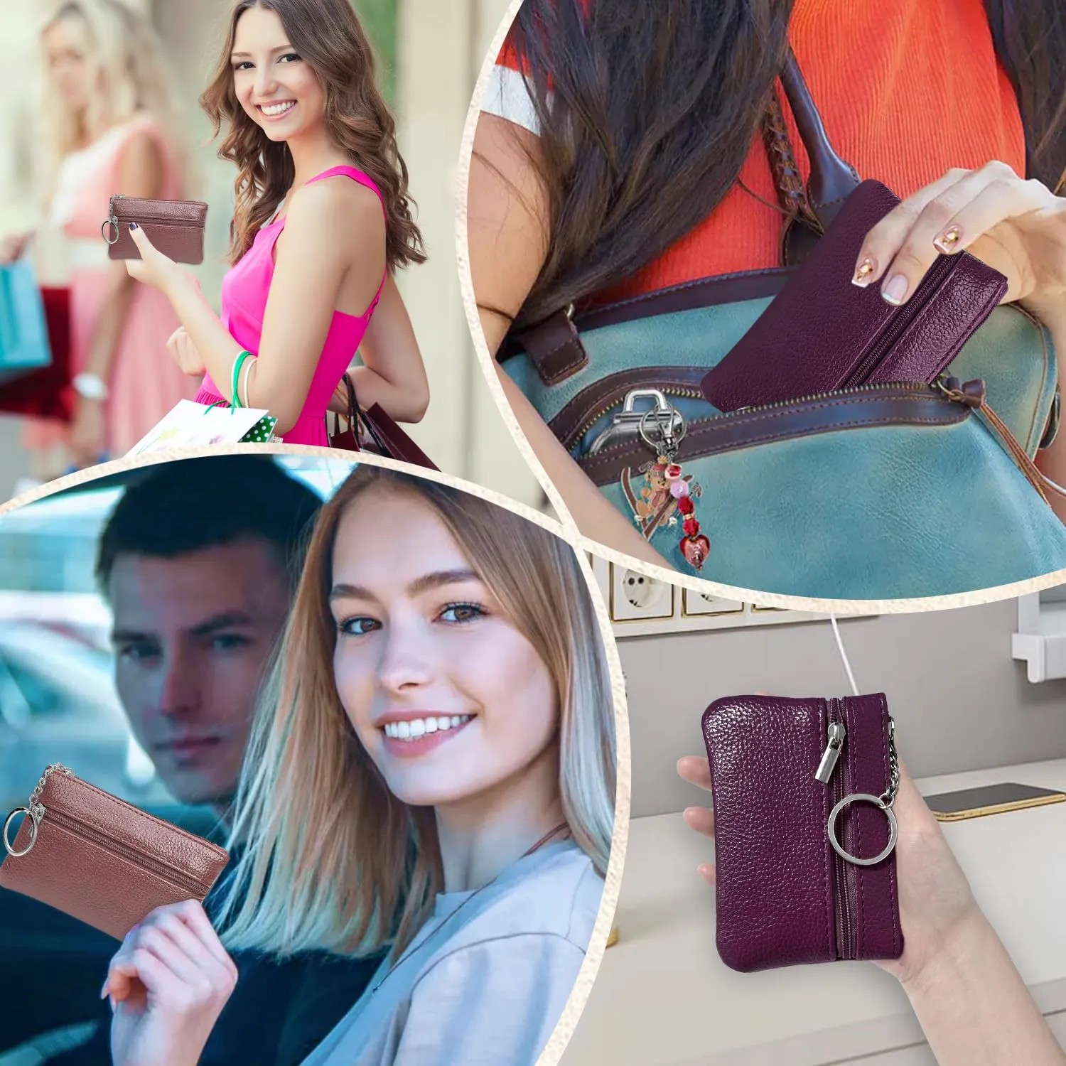 2 pezzi Portamonete, Portamonete con cerniera Donna Portachiavi Piccolo Portamonete Ragazza Ragazzi Portamonete Portatile Mini Portamonete per Donna Uomo (Viola+Rosa) - immagine 7