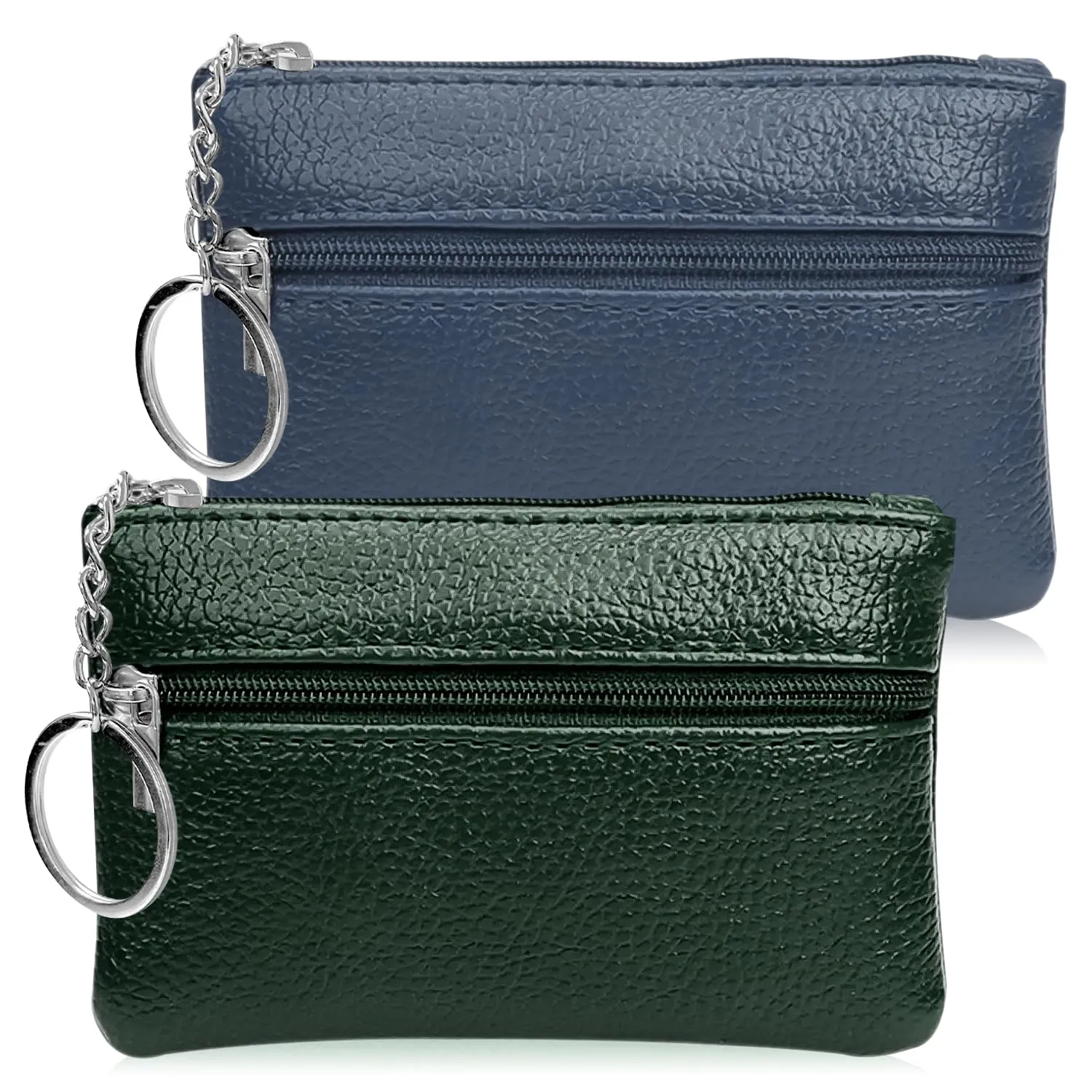 2 Pezzi Portamonete con Cerniera, Portachiavi Piccolo Mini Portatile per Donna Uomo Ragazza Ragazzi (Blu+Verde) - immagine 1