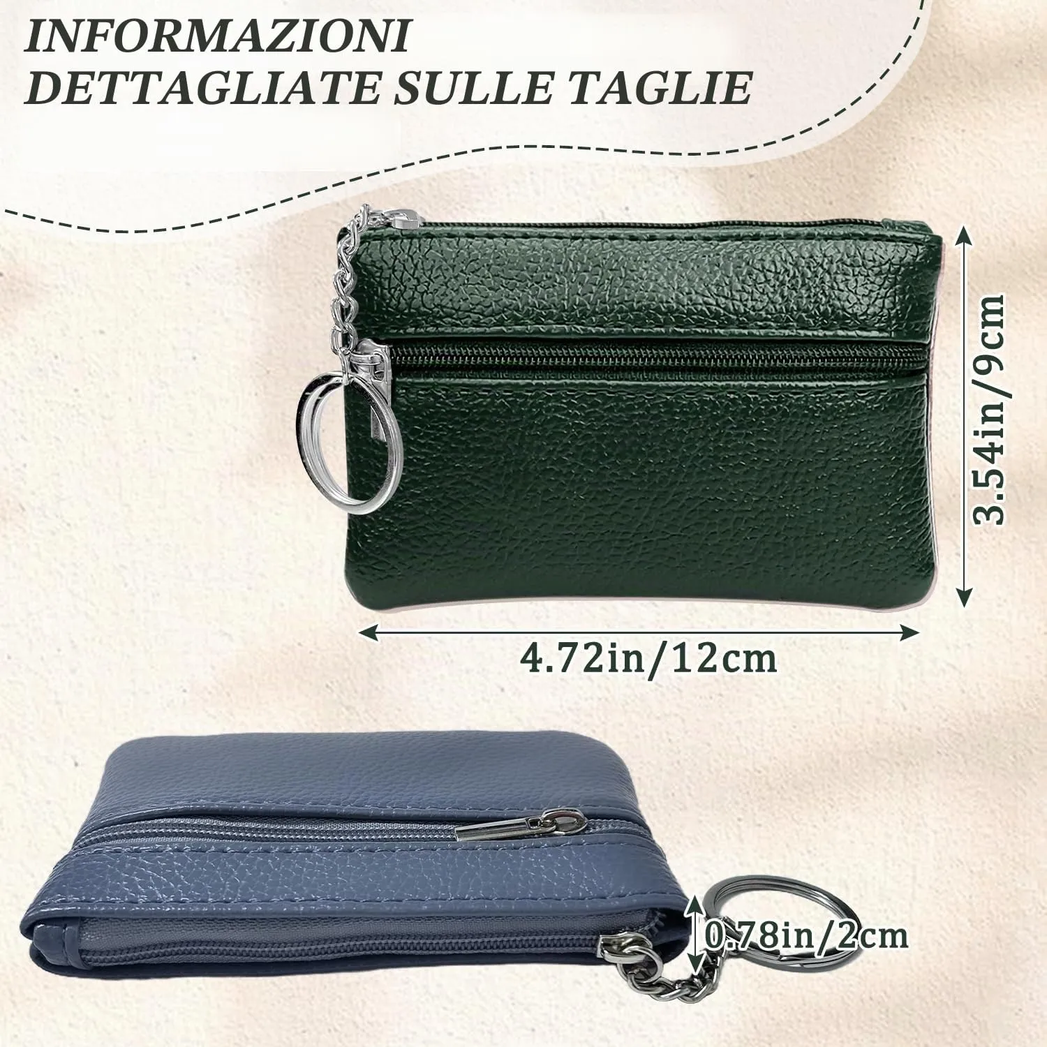 2 Pezzi Portamonete con Cerniera, Portachiavi Piccolo Mini Portatile per Donna Uomo Ragazza Ragazzi (Blu+Verde) - immagine 2