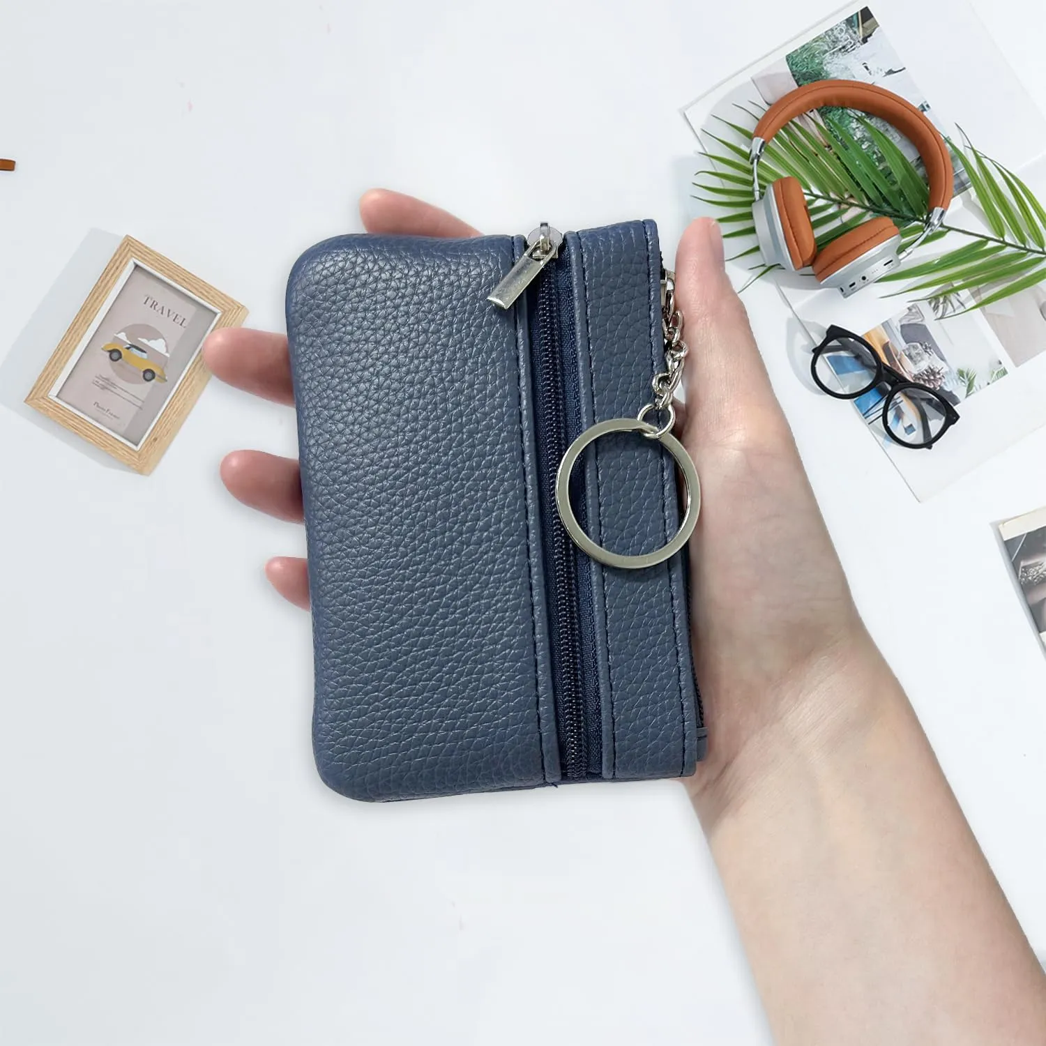 2 Pezzi Portamonete con Cerniera, Portachiavi Piccolo Mini Portatile per Donna Uomo Ragazza Ragazzi (Blu+Verde) - immagine 5