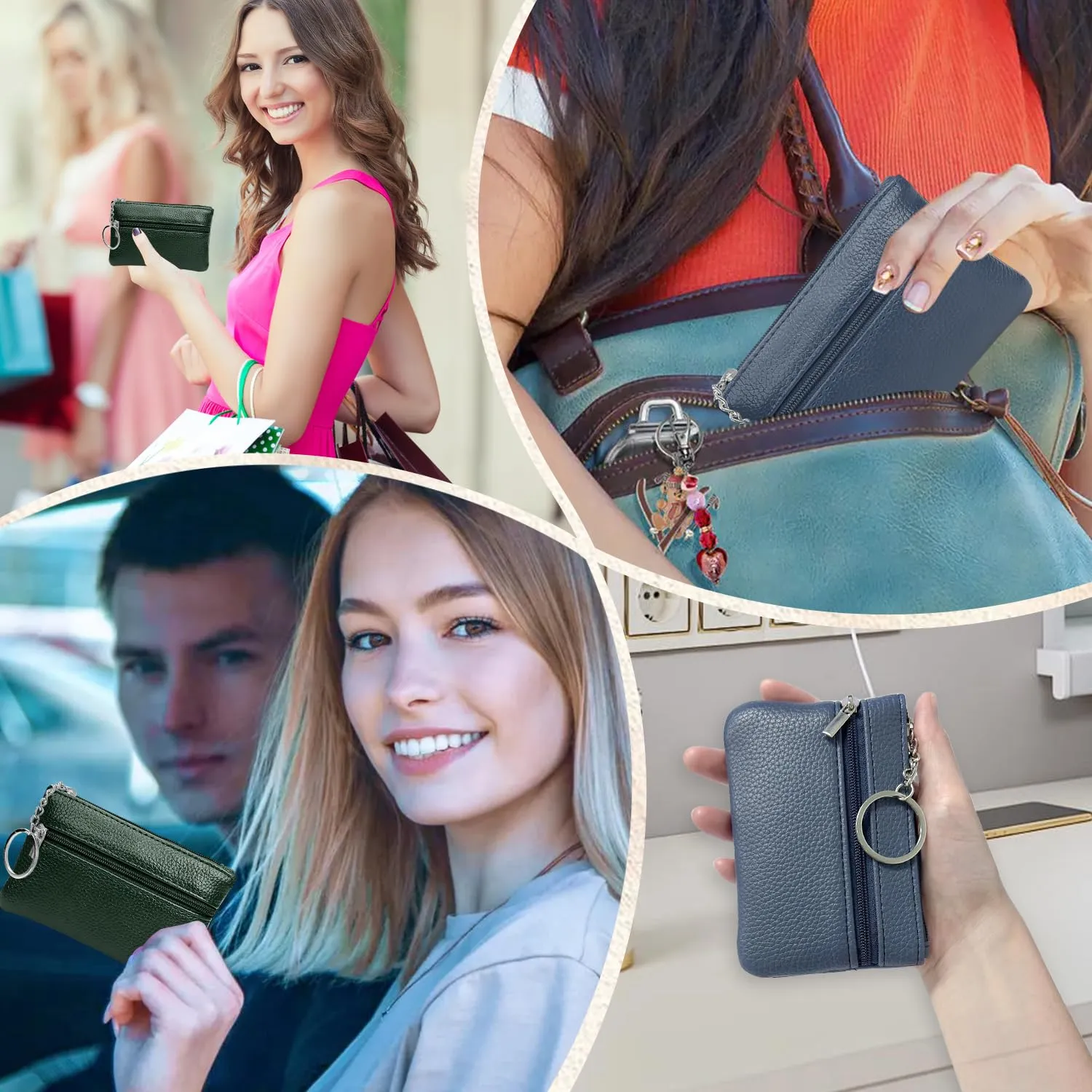 2 Pezzi Portamonete con Cerniera, Portachiavi Piccolo Mini Portatile per Donna Uomo Ragazza Ragazzi (Blu+Verde) - immagine 7