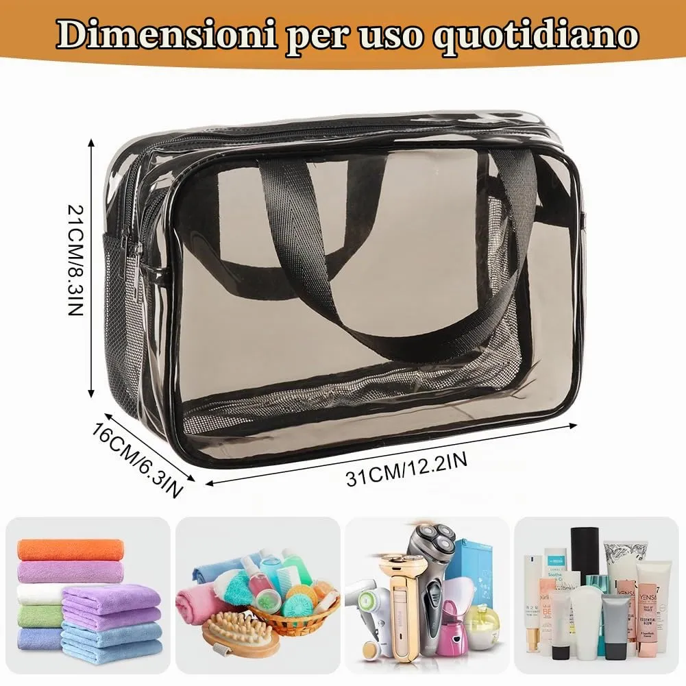 Aucuu Borse Da Toilette Trasparente, Beauty Case Trasparente, PVC Trousse da Viaggio, Borsa Cosmetici con separazione tra asciutto e bagnato, Cosmetici Trucco Portatile per Piscina, Viaggio - immagine 2
