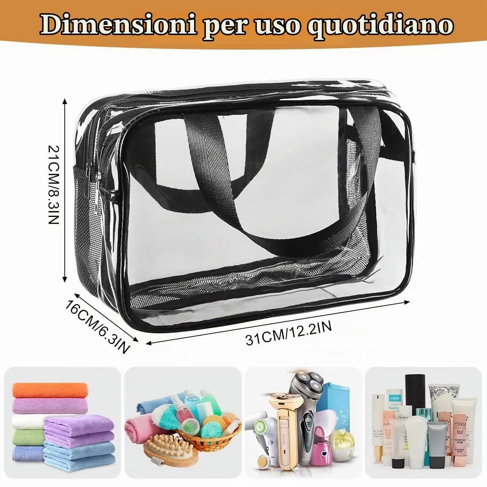 Aucuu Borse Da Toilette Trasparente, Beauty Case Trasparente, PVC Trousse da Viaggio, Borsa Cosmetici con separazione tra asciutto e bagnato, Cosmetici Trucco Portatile per Piscina, Viaggio - immagine 2