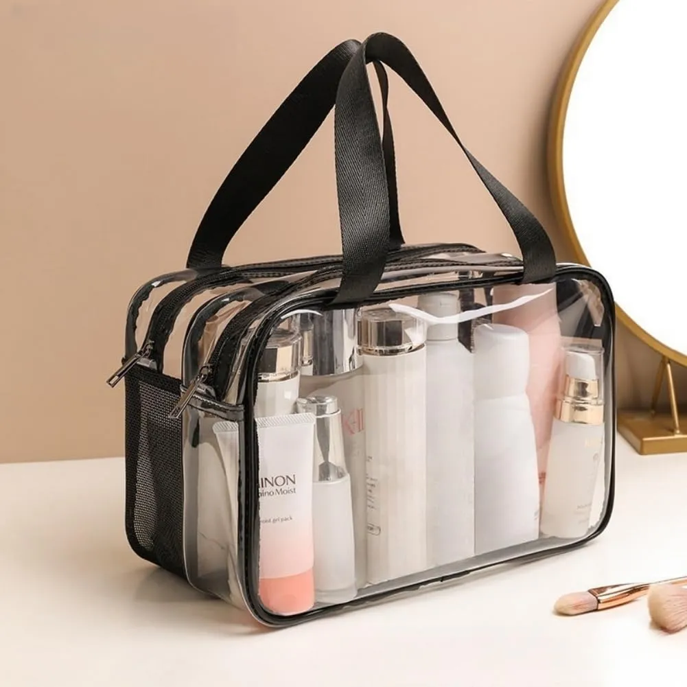 Aucuu Borse Da Toilette Trasparente, Beauty Case Trasparente, PVC Trousse da Viaggio, Borsa Cosmetici con separazione tra asciutto e bagnato, Cosmetici Trucco Portatile per Piscina, Viaggio - immagine 4