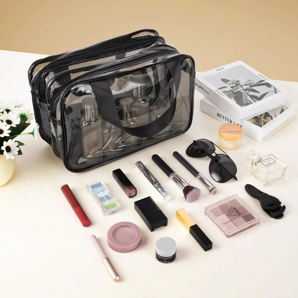 Aucuu Borse Da Toilette Trasparente, Beauty Case Trasparente, PVC Trousse da Viaggio, Borsa Cosmetici con separazione tra asciutto e bagnato, Cosmetici Trucco Portatile per Piscina, Viaggio - immagine 6