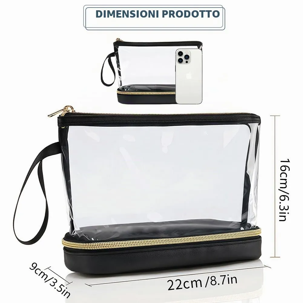 Aucuu Beauty Case, Pochette Trucchi Trasparente, Borse da Toilette Impermeabile in PVC, Toiletry Make Up Bag, Organizer da Viaggio di trasparente, Cosmetici Organizer per Donne e Ragazze - immagine 3