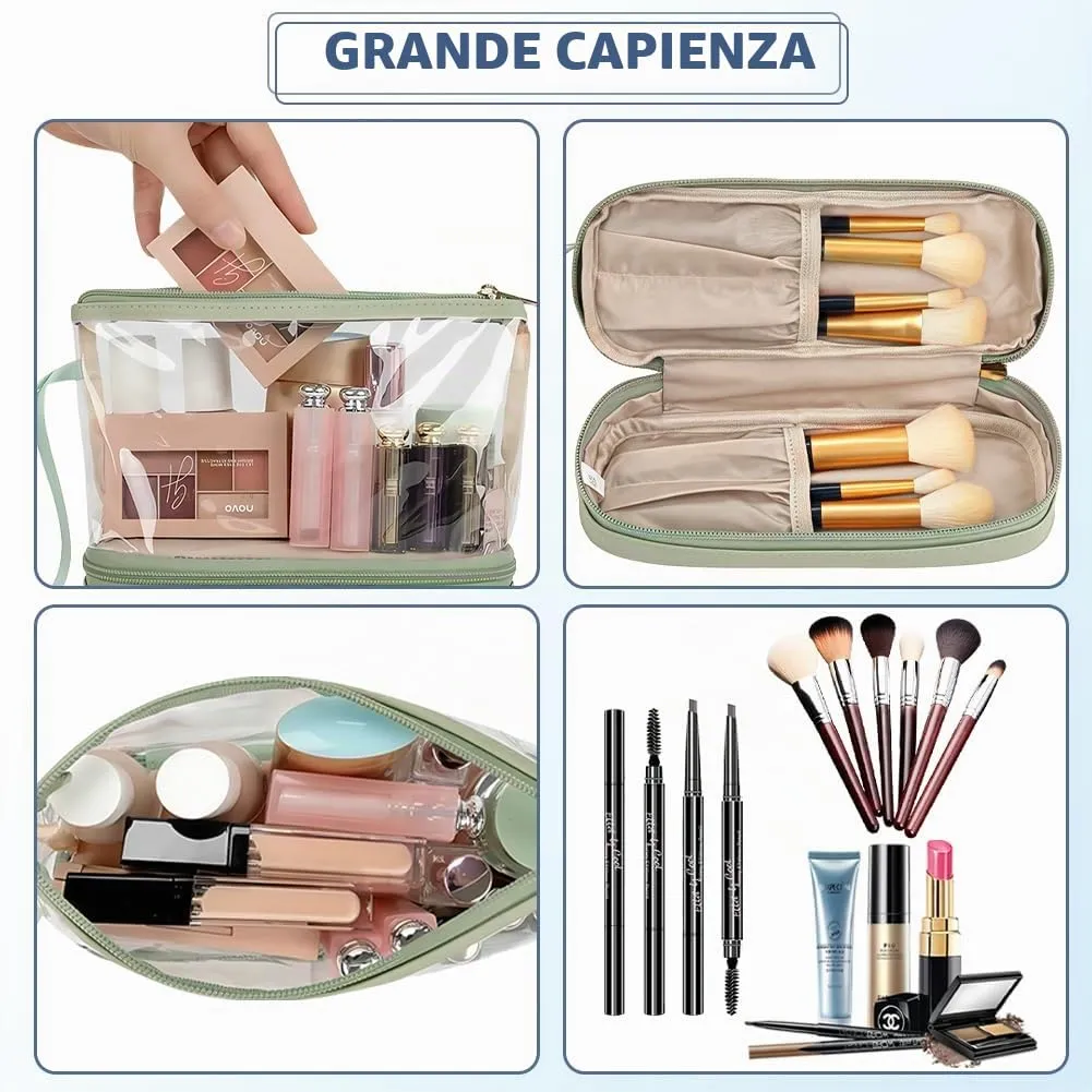 Aucuu Beauty Case, Pochette Trucchi Trasparente, Borse da Toilette Impermeabile in PVC, Toiletry Make Up Bag, Organizer da Viaggio di trasparente, Cosmetici Organizer per Donne e Ragazze - immagine 6