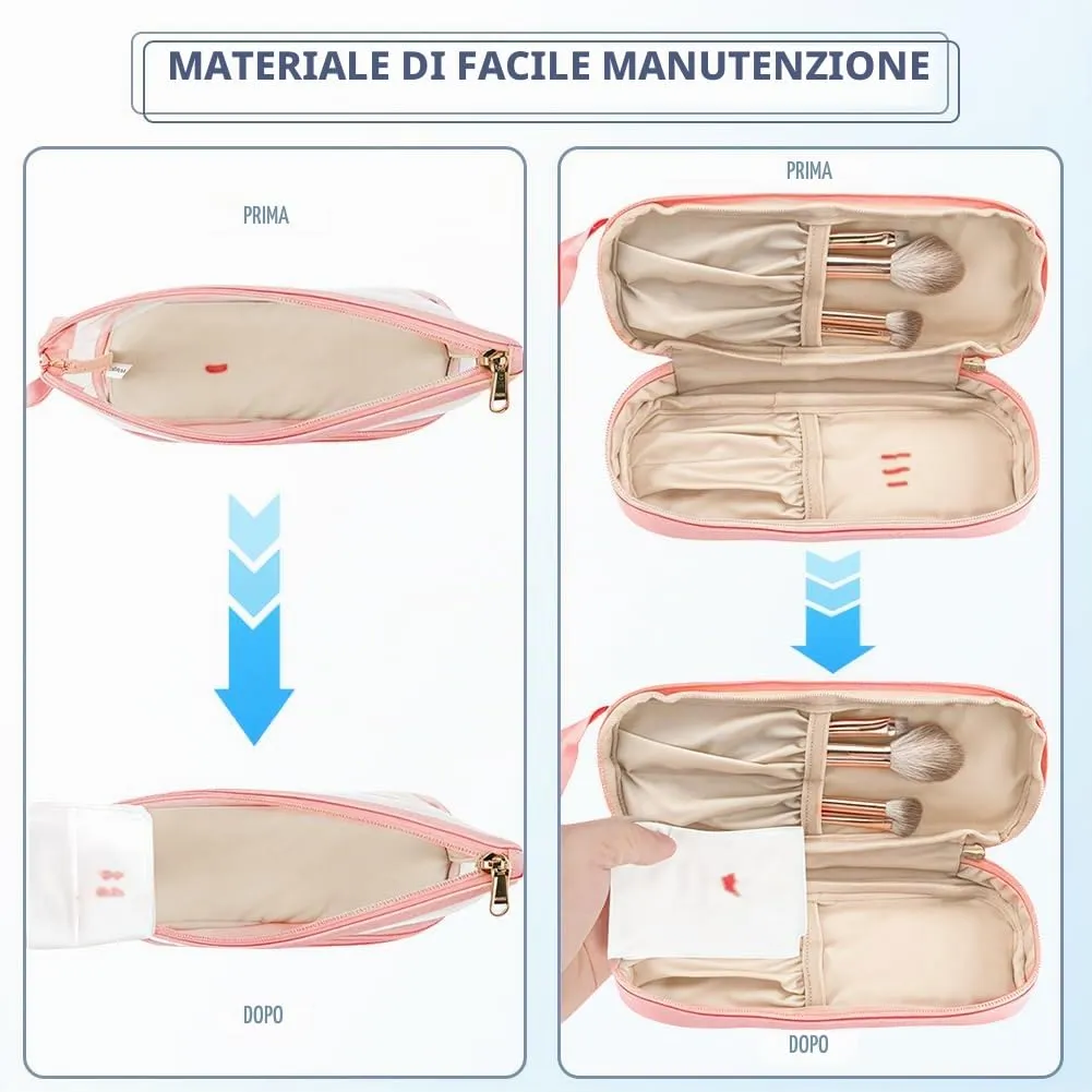 Aucuu Beauty Case, Pochette Trucchi Trasparente, Borse da Toilette Impermeabile in PVC, Toiletry Make Up Bag, Organizer da Viaggio di trasparente, Cosmetici Organizer per Donne e Ragazze - immagine 5