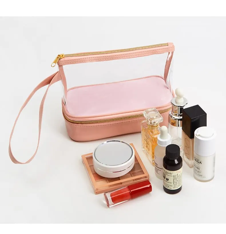 Aucuu Beauty Case, Pochette Trucchi Trasparente, Borse da Toilette Impermeabile in PVC, Toiletry Make Up Bag, Organizer da Viaggio di trasparente, Cosmetici Organizer per Donne e Ragazze - immagine 2