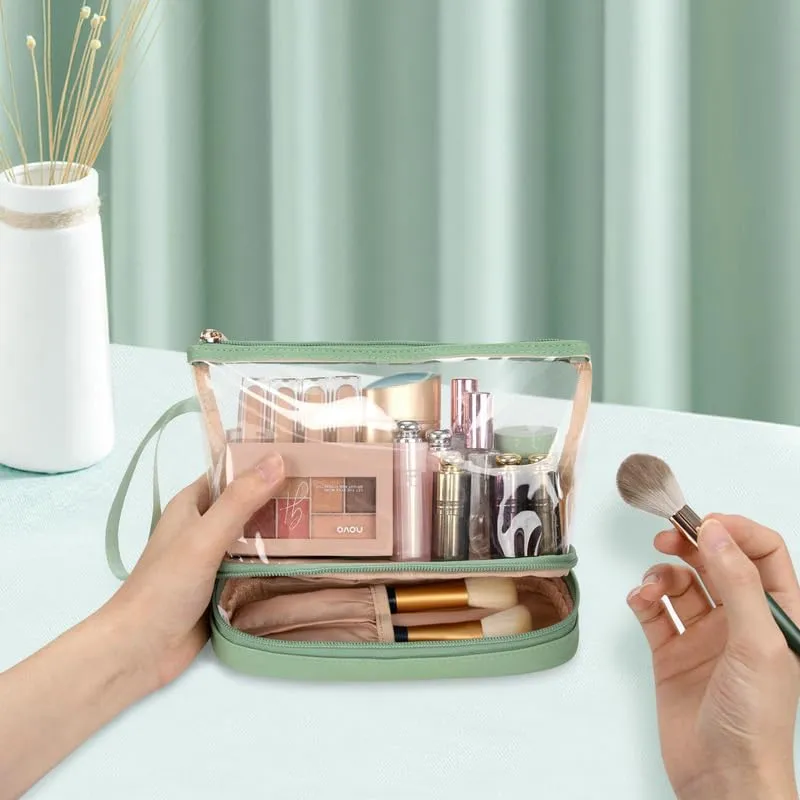 Aucuu Beauty Case, Pochette Trucchi Trasparente, Borse da Toilette Impermeabile in PVC, Toiletry Make Up Bag, Organizer da Viaggio di trasparente, Cosmetici Organizer per Donne e Ragazze - immagine 7