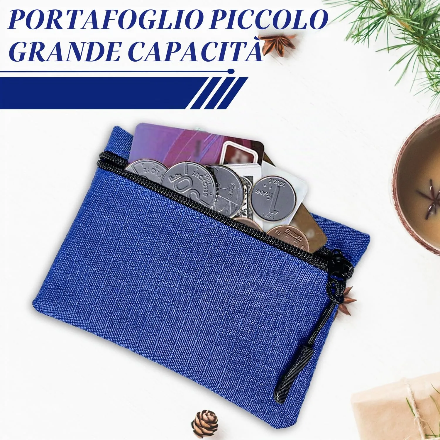 2 Pezzi Portamonete Oxford con Cerniera - Mini Borsa Portatile in Panno Piccolo per Donna Uomo Ragazza Ragazzi (Nero+Blu) - immagine 3