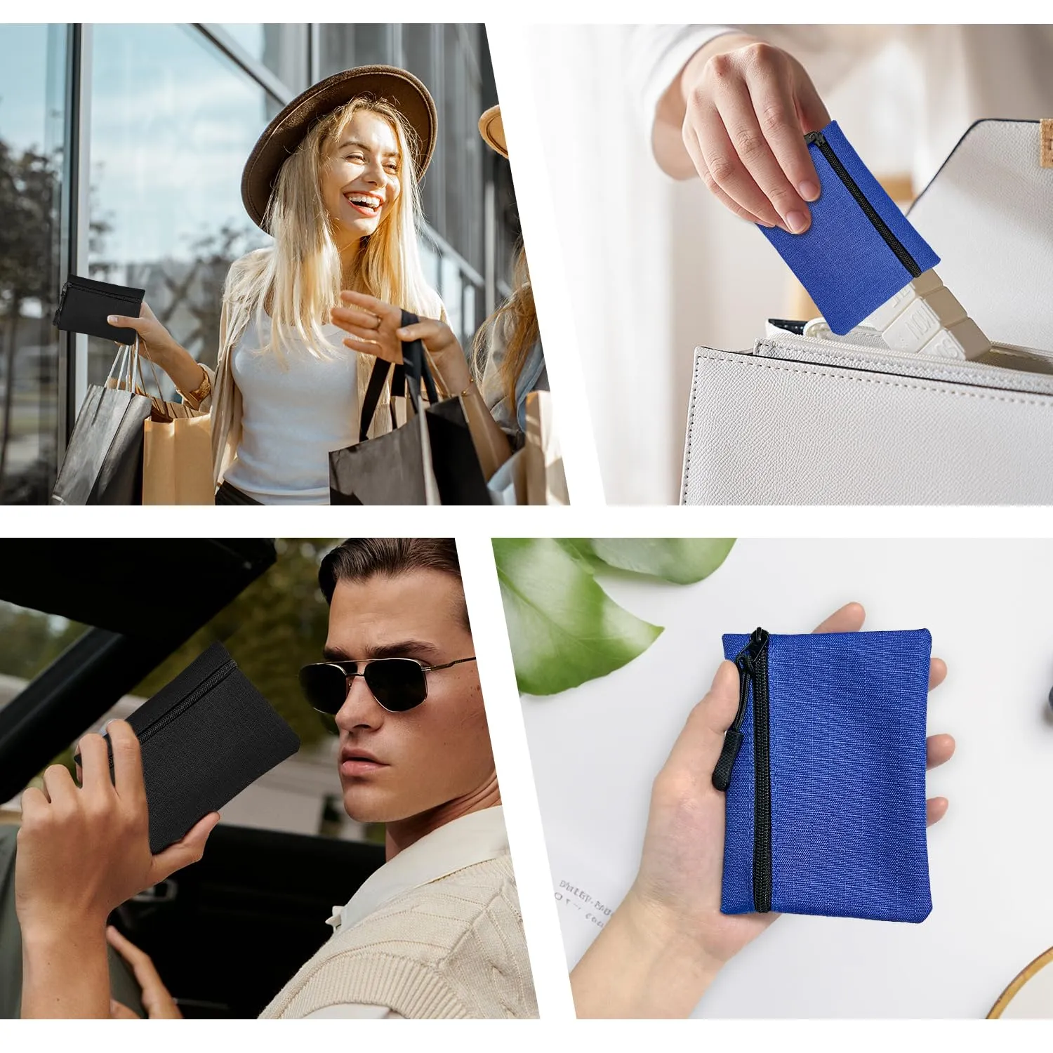 2 Pezzi Portamonete Oxford con Cerniera - Mini Borsa Portatile in Panno Piccolo per Donna Uomo Ragazza Ragazzi (Nero+Blu) - immagine 7