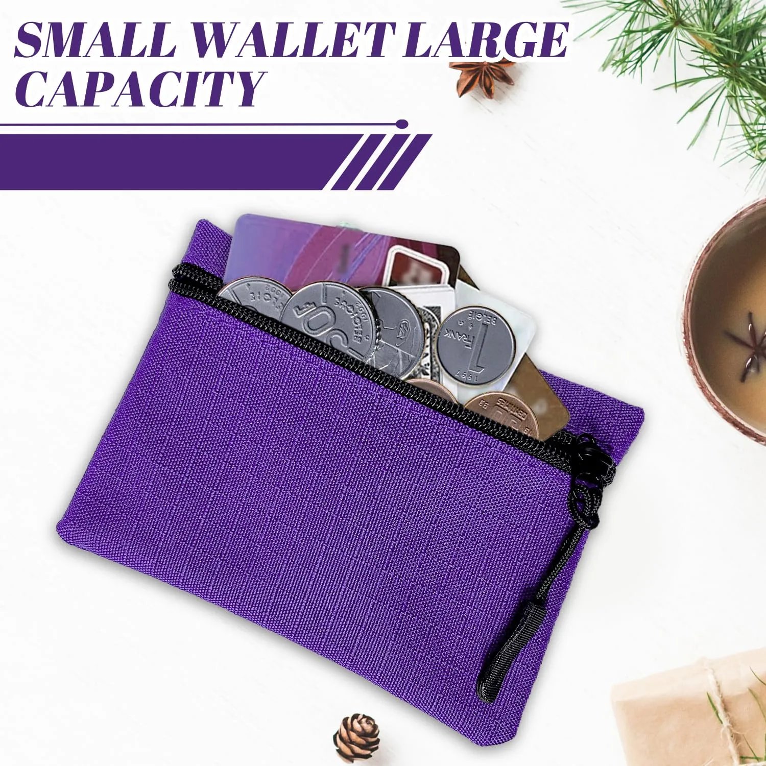 2 pezzi Portamonete, Portamonete con cerniera Donna Oxford Panno Piccolo Portamonete Ragazza Ragazzi Portamonete Mini Portamonete Portatile per Donna Uomo (Viola+Grigio) - immagine 3