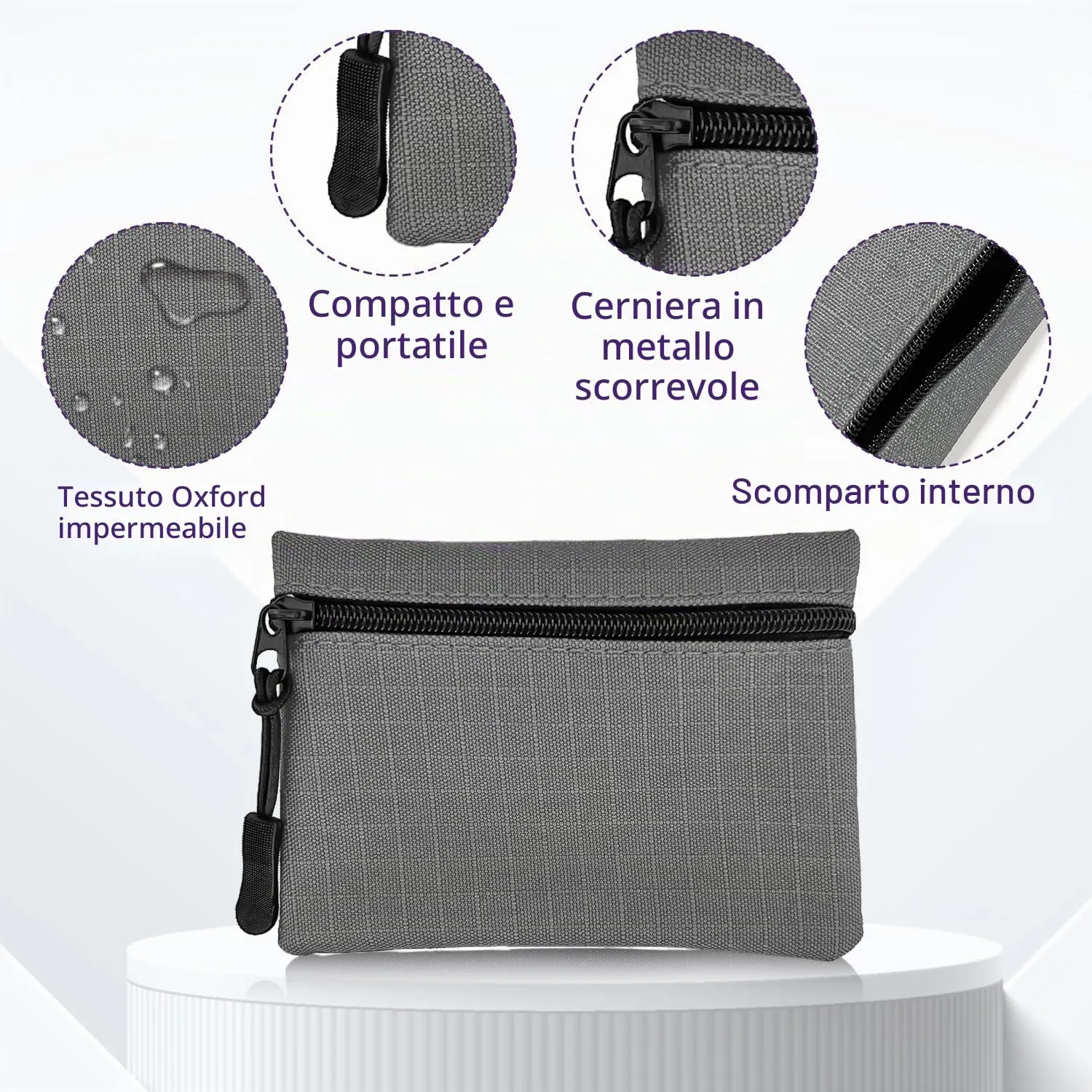 2 pezzi Portamonete, Portamonete con cerniera Donna Oxford Panno Piccolo Portamonete Ragazza Ragazzi Portamonete Mini Portamonete Portatile per Donna Uomo (Viola+Grigio) - immagine 4