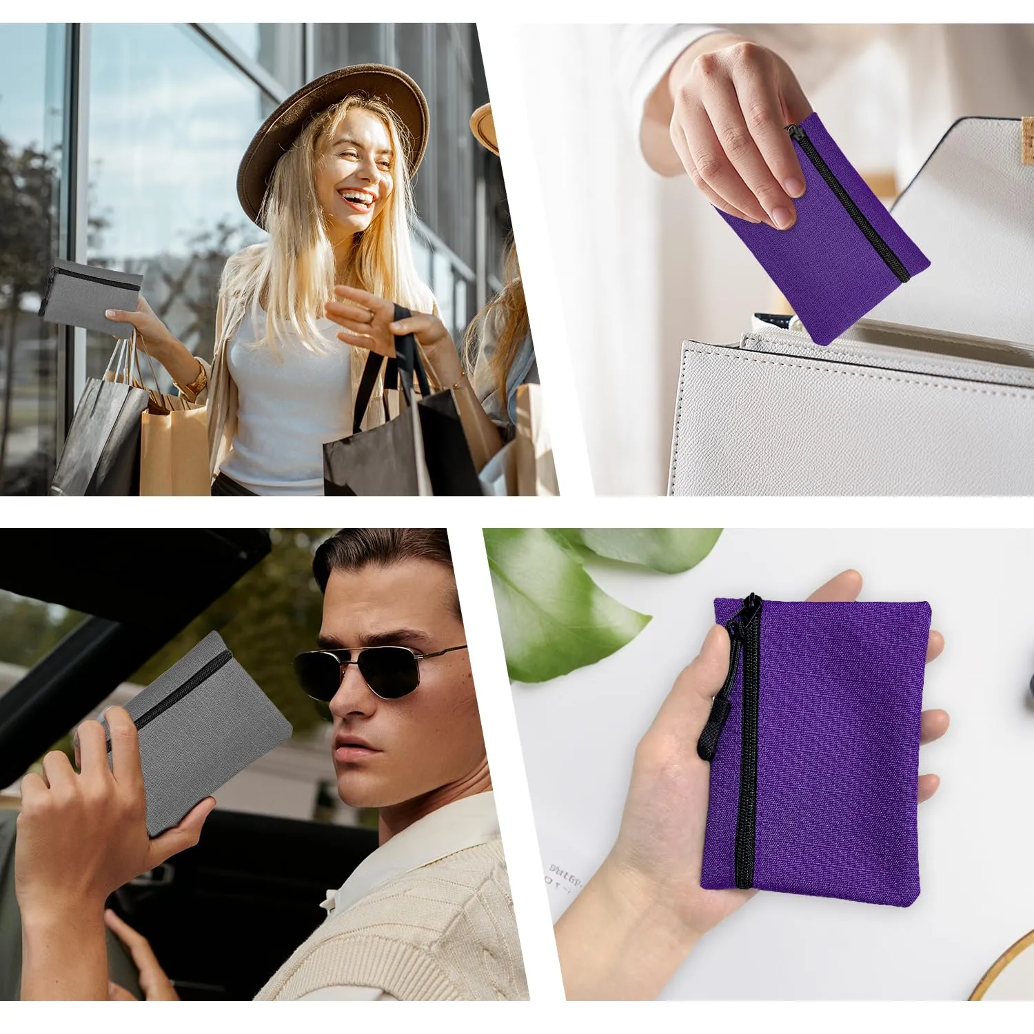 2 pezzi Portamonete, Portamonete con cerniera Donna Oxford Panno Piccolo Portamonete Ragazza Ragazzi Portamonete Mini Portamonete Portatile per Donna Uomo (Viola+Grigio) - immagine 7