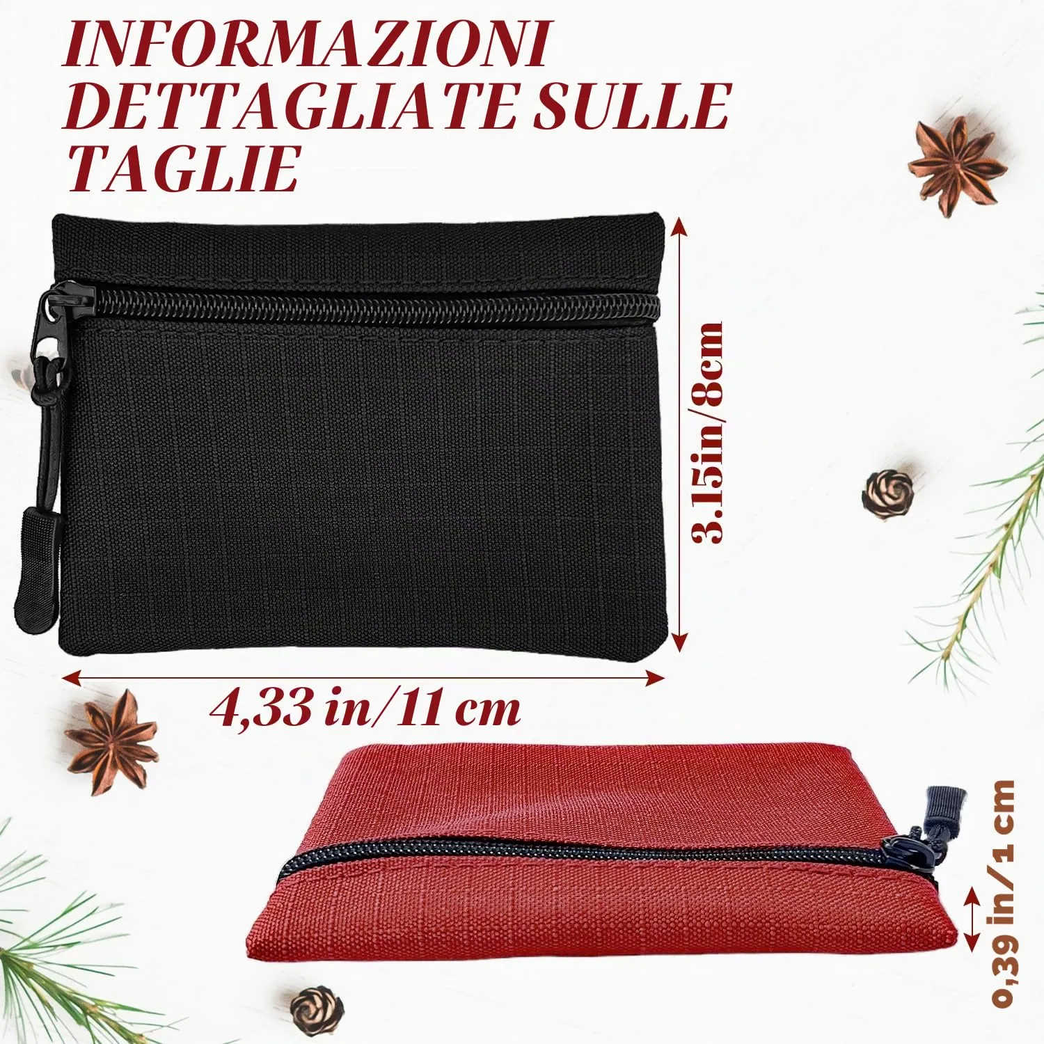 SUBTAVIK 2 Pezzi Portamonete con Cerniera in Oxford Panno, Mini Portatile per Donna Uomo Ragazza Ragazzi (Nero+Rosso) - immagine 2