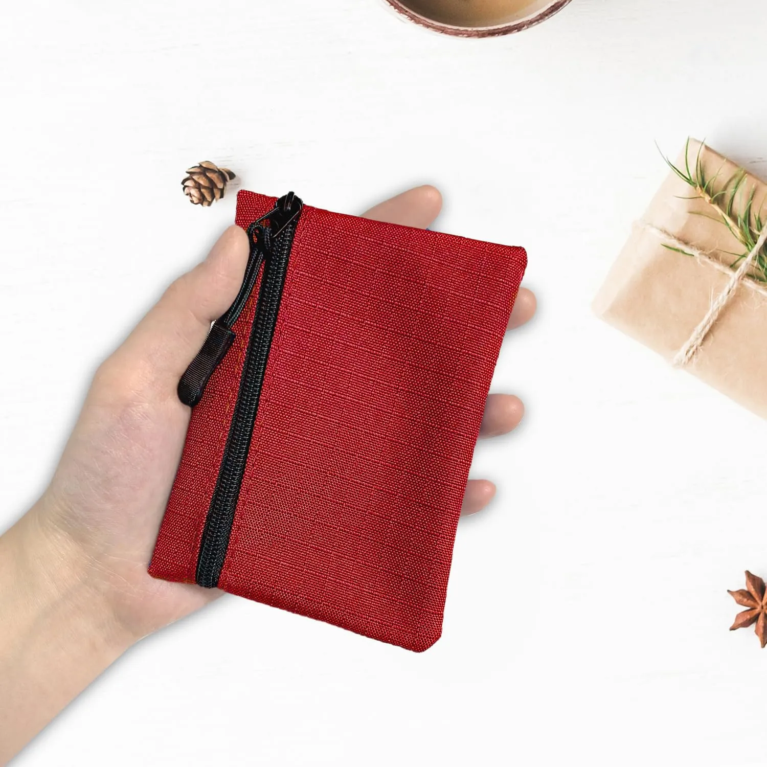 SUBTAVIK 2 Pezzi Portamonete con Cerniera in Oxford Panno, Mini Portatile per Donna Uomo Ragazza Ragazzi (Nero+Rosso) - immagine 5