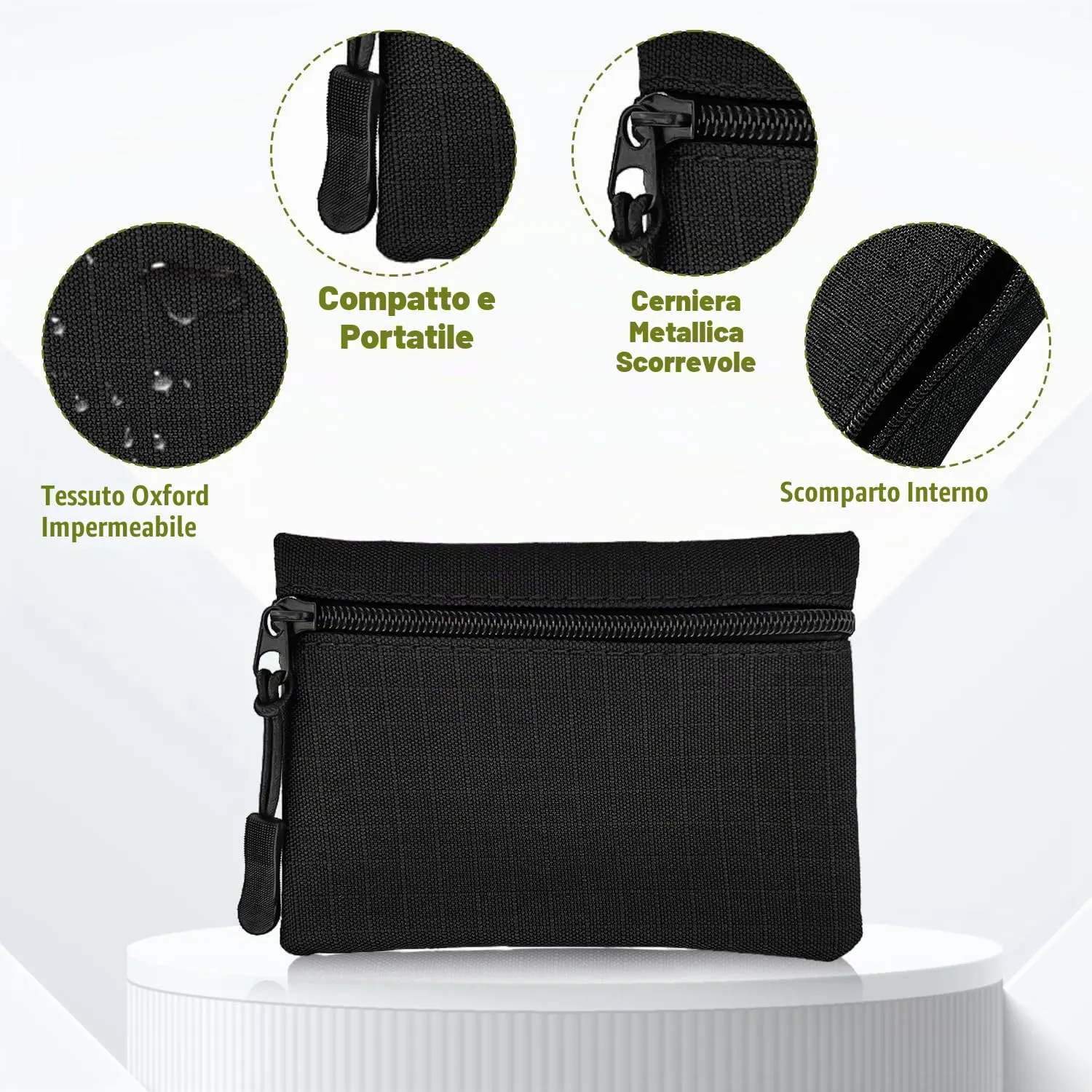 2 Pezzi Portamonete con Cerniera Oxford - Mini Portatile in Panno Piccolo per Donna Uomo Ragazza Ragazzi (Nero+Verde) - immagine 4