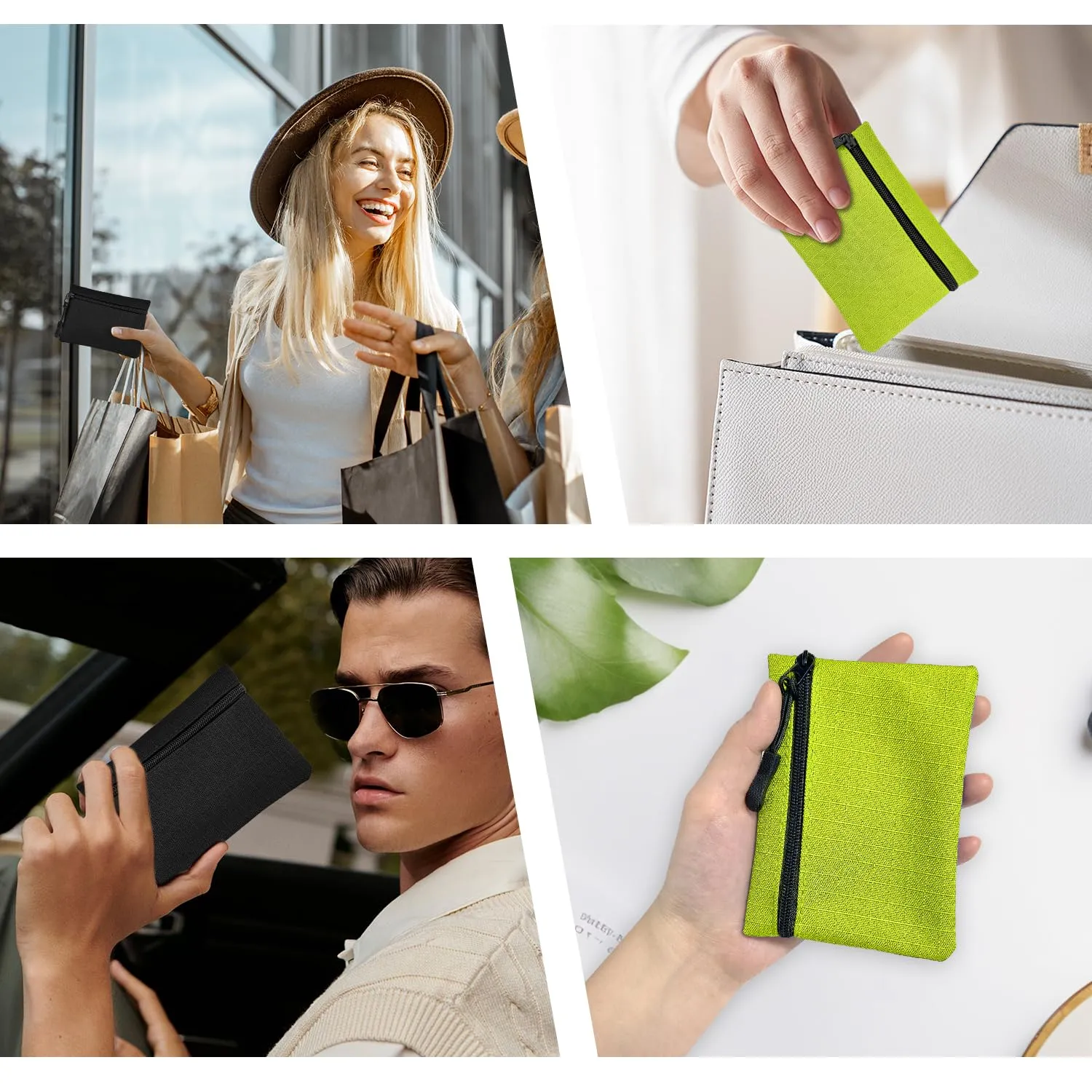 2 Pezzi Portamonete con Cerniera Oxford - Mini Portatile in Panno Piccolo per Donna Uomo Ragazza Ragazzi (Nero+Verde) - immagine 7