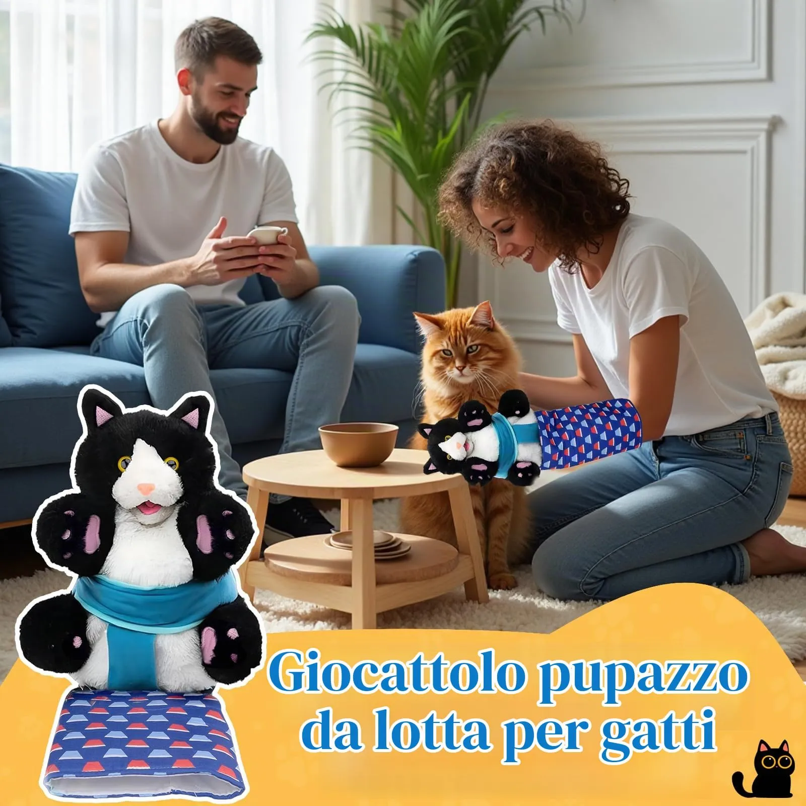 Dandin Cat Wrestling Puppet, Giocattoli Interattivi a Forma Di Pupazzo, Pupazzi a Forma Di Gatto, Guanto Da Wrestling Per Gatti, Pupazzo Per Gatti, Giocattolo Interattivo - immagine 2