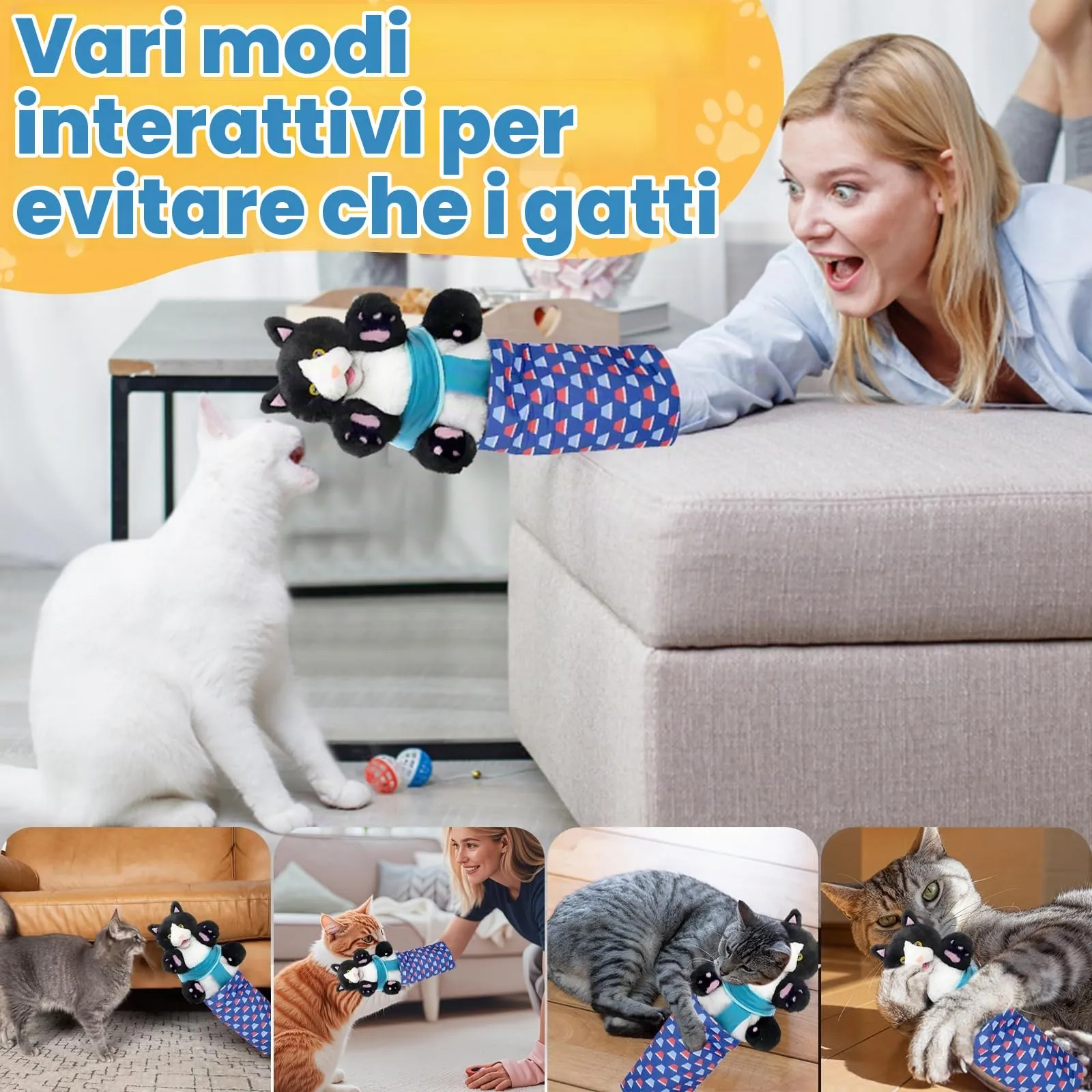 Dandin Cat Wrestling Puppet, Giocattoli Interattivi a Forma Di Pupazzo, Pupazzi a Forma Di Gatto, Guanto Da Wrestling Per Gatti, Pupazzo Per Gatti, Giocattolo Interattivo - immagine 3