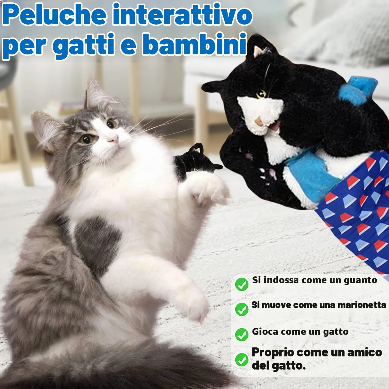 Dandin Cat Wrestling Puppet, Giocattoli Interattivi a Forma Di Pupazzo, Pupazzi a Forma Di Gatto, Guanto Da Wrestling Per Gatti, Pupazzo Per Gatti, Giocattolo Interattivo - immagine 4