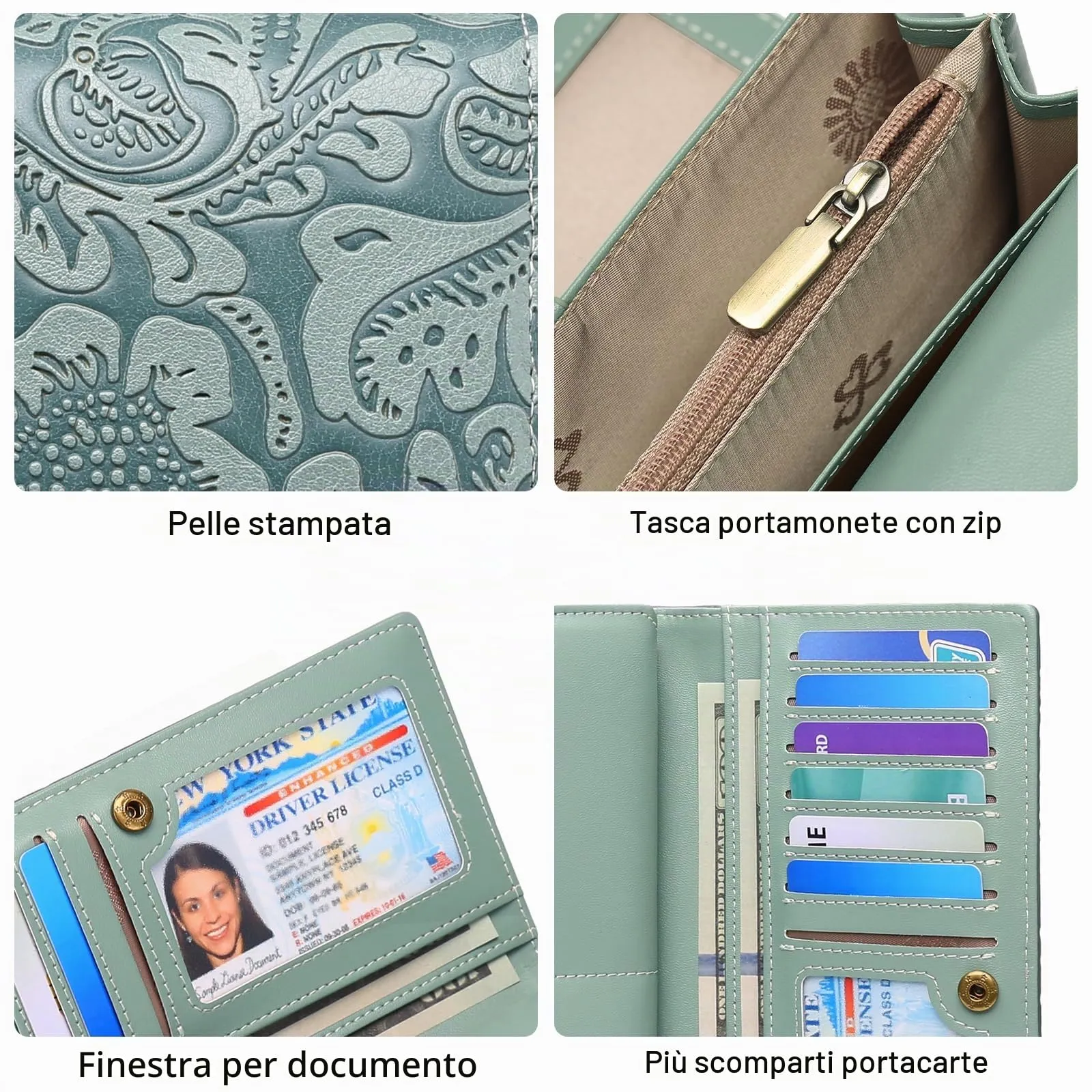 GOIACII Portafoglio Donna Lungo in Pelle, Grande Capacità, Blocco RFID, 13 Scomparti per Carte - immagine 4