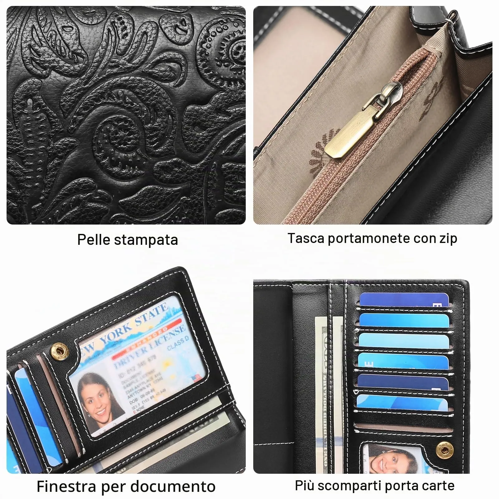 GOIACII Portafoglio Donna Lungo in Pelle, Grande Capacità, Blocco RFID, 16 Scomparti per Carte - immagine 4