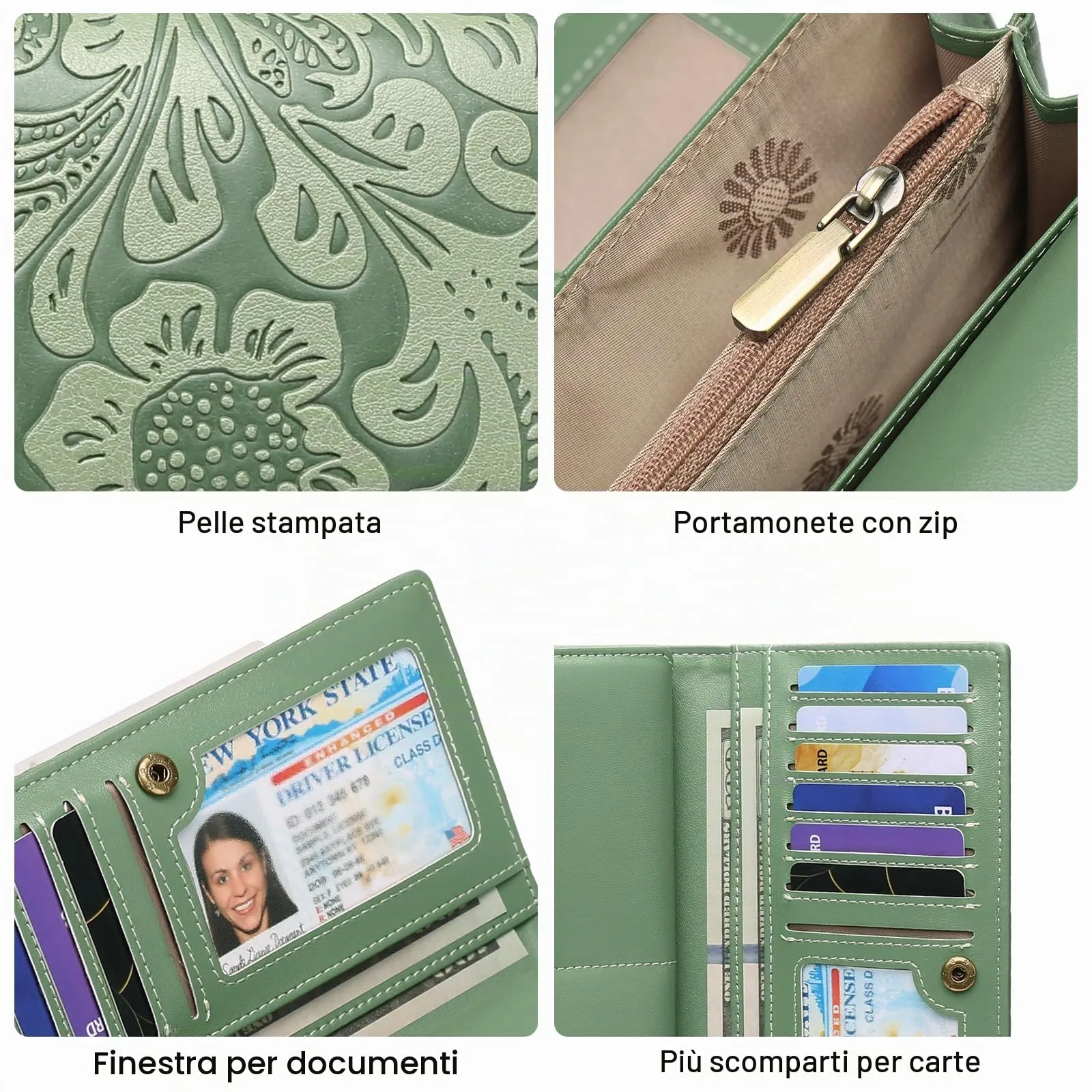 GOIACII Portafoglio Donna Lungo in Pelle, Grande Capacità, Blocco RFID, 15 Scomparti per Carte - immagine 4