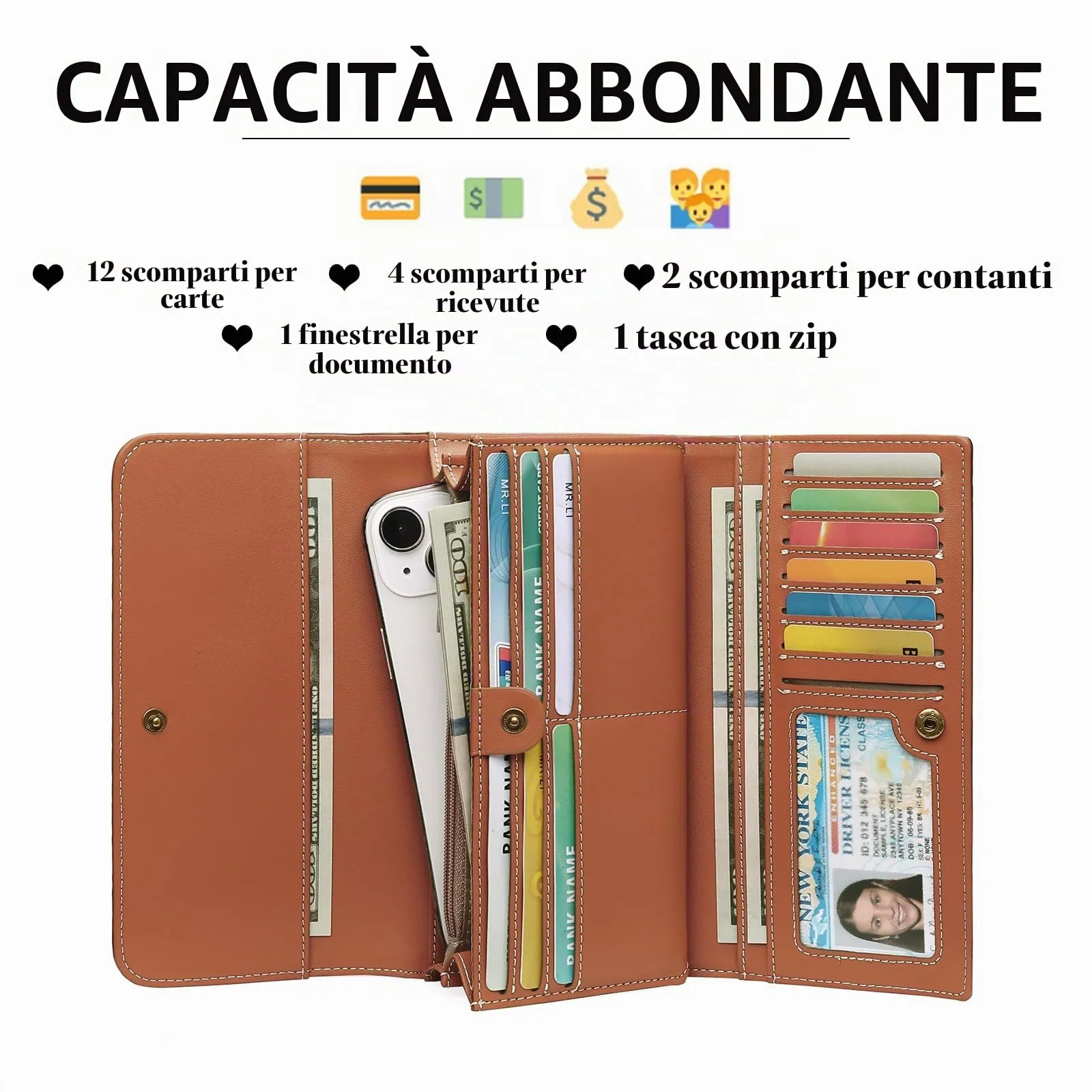 GOIACII Portafoglio Donna Lungo in Pelle, Grande Capacità, Blocco RFID, 14 Scomparti per Carte - immagine 2
