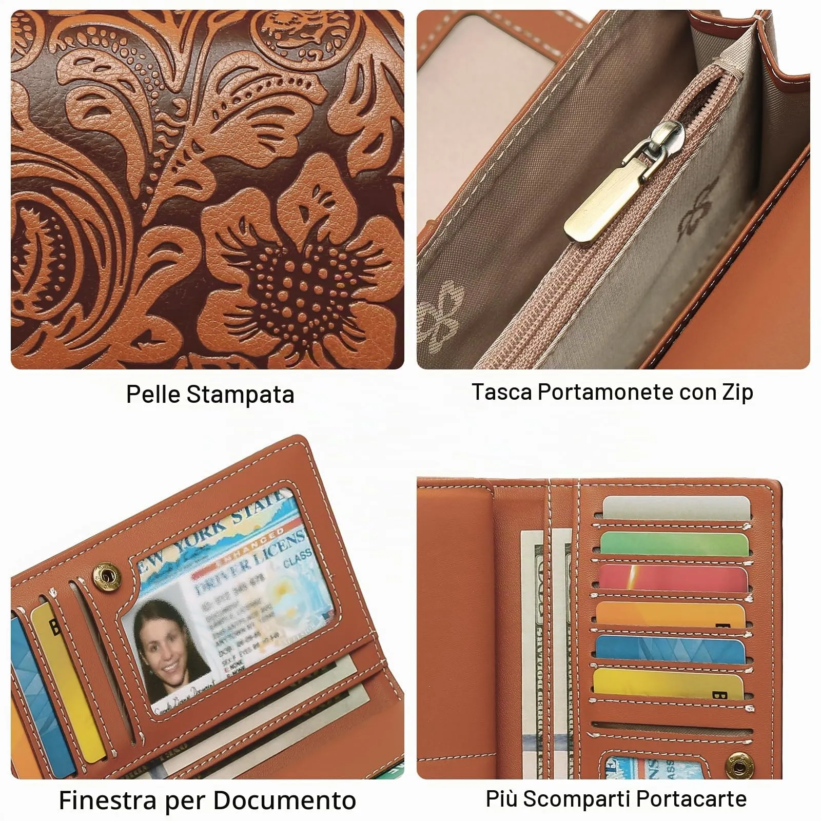 GOIACII Portafoglio Donna Lungo in Pelle, Grande Capacità, Blocco RFID, 14 Scomparti per Carte - immagine 4