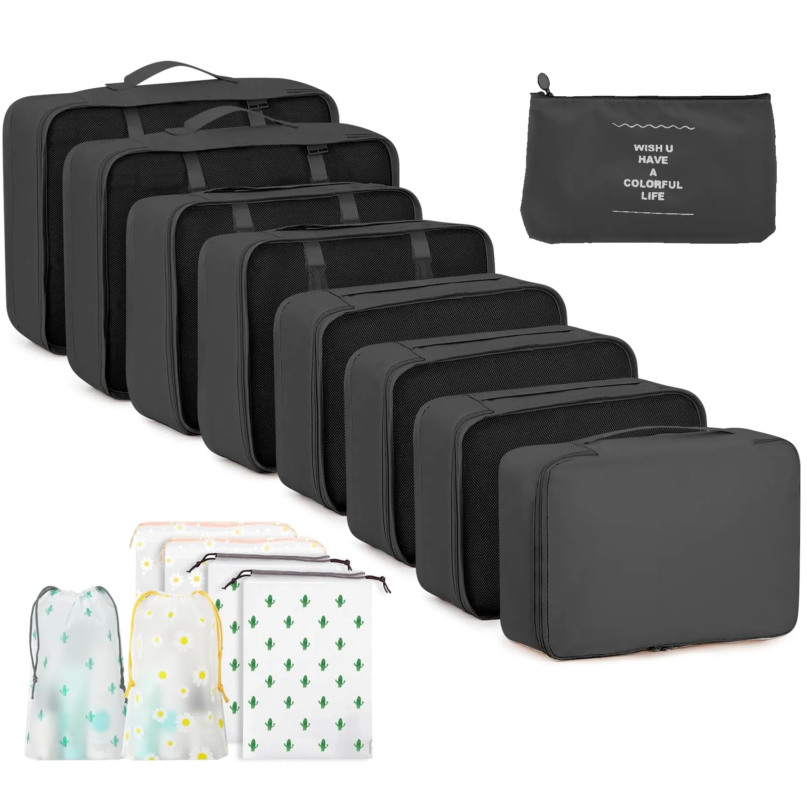 GIBOHOM Organizer Valigia, 15 Pezzi Set Organizer per Valigia, Packing Cubes per Vacanze e Viaggi, Divisori Valigia con Tasche Trasparenti, Nero - immagine 1