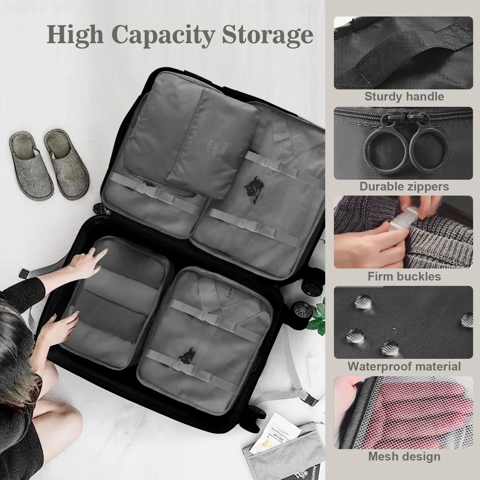 GIBOHOM Organizer Valigia, 15 Pezzi Set Organizer per Valigia, Packing Cubes per Vacanze e Viaggi, Divisori Valigia con Tasche Trasparenti, Nero - immagine 3