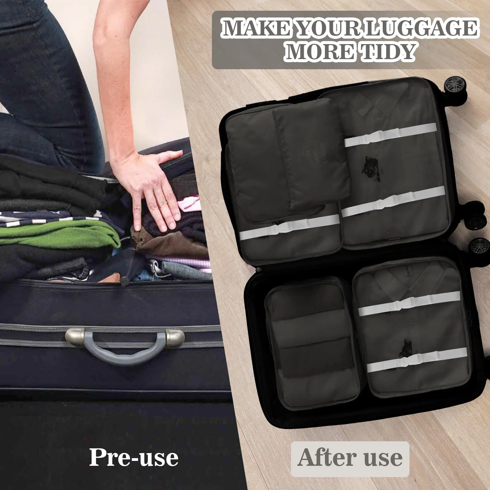 GIBOHOM Organizer Valigia, 15 Pezzi Set Organizer per Valigia, Packing Cubes per Vacanze e Viaggi, Divisori Valigia con Tasche Trasparenti, Nero - immagine 6